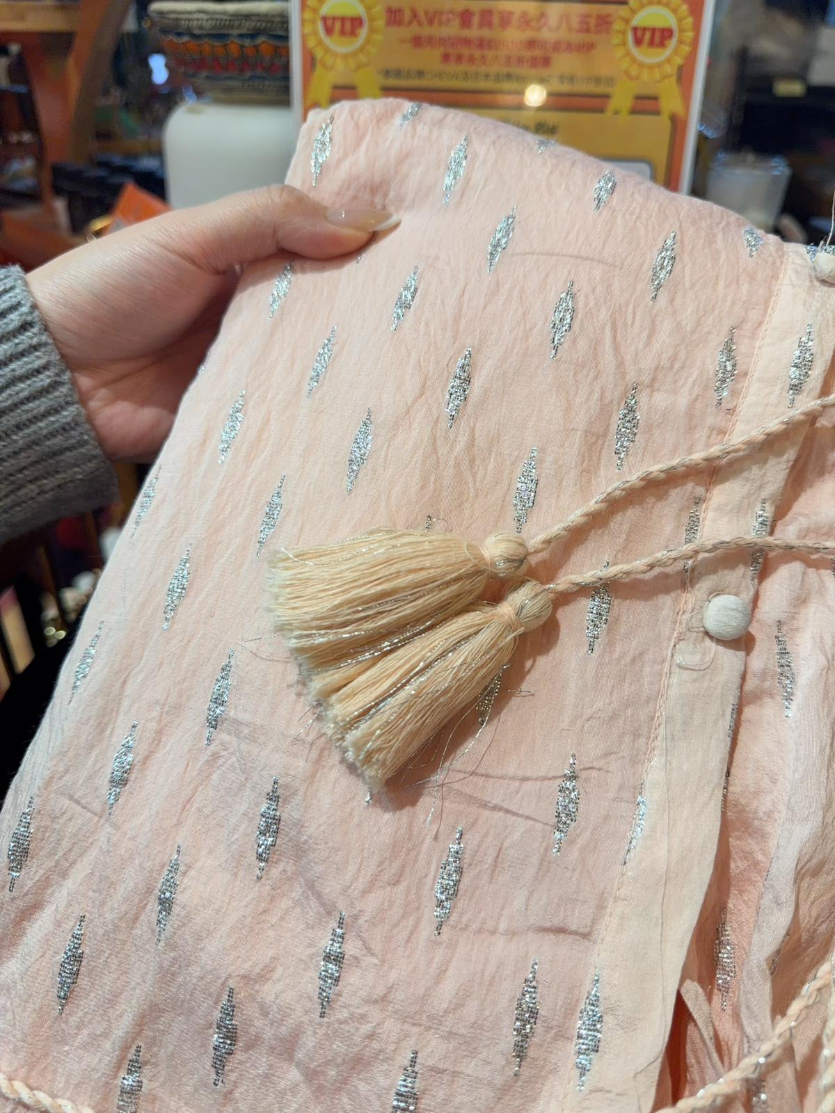 Baby Pink with Sliver Emb. Sleeveless OP 47" #1359