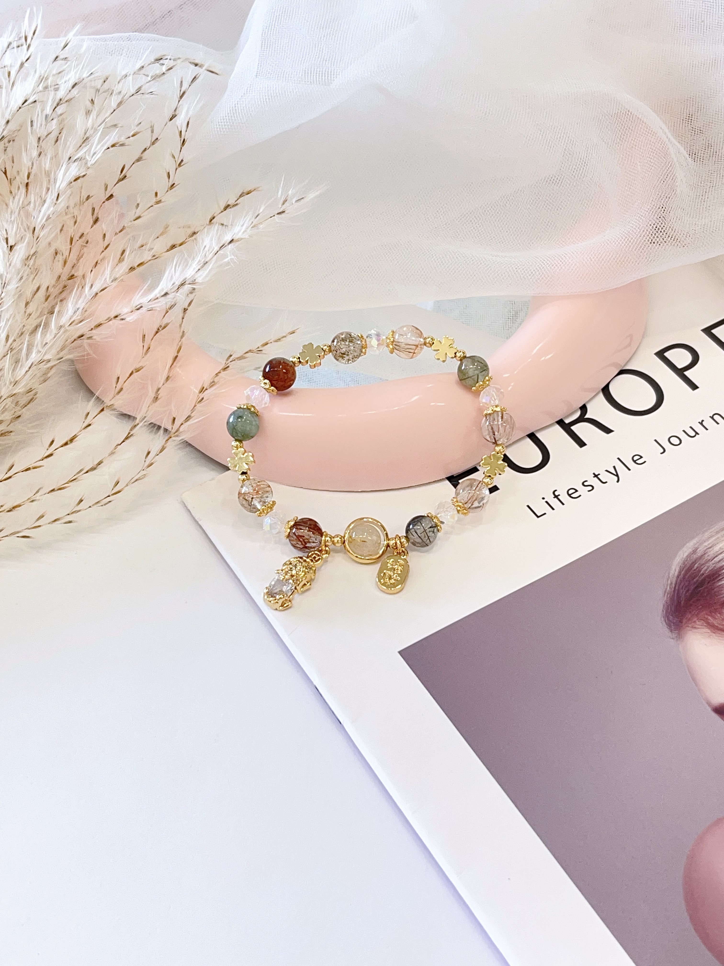 🌈 彩发晶多宝 × 貔貅手串 Multicolor Rutilated Quartz & Pixiu  | 8mm