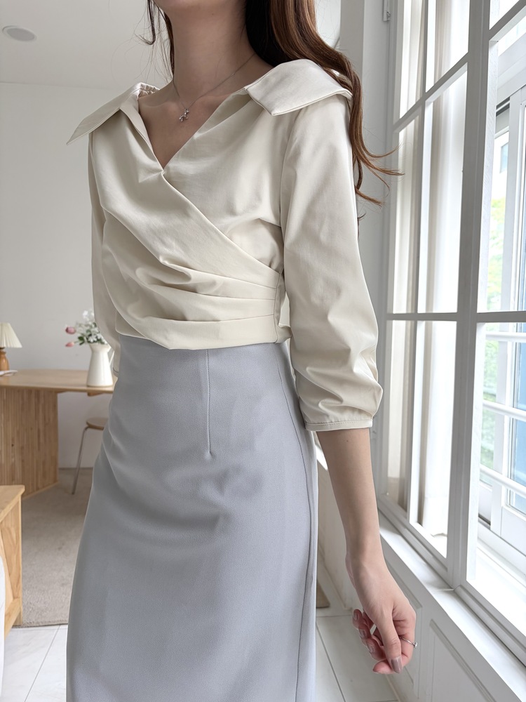 Camelia Wrap Collar Blouse (Cream)