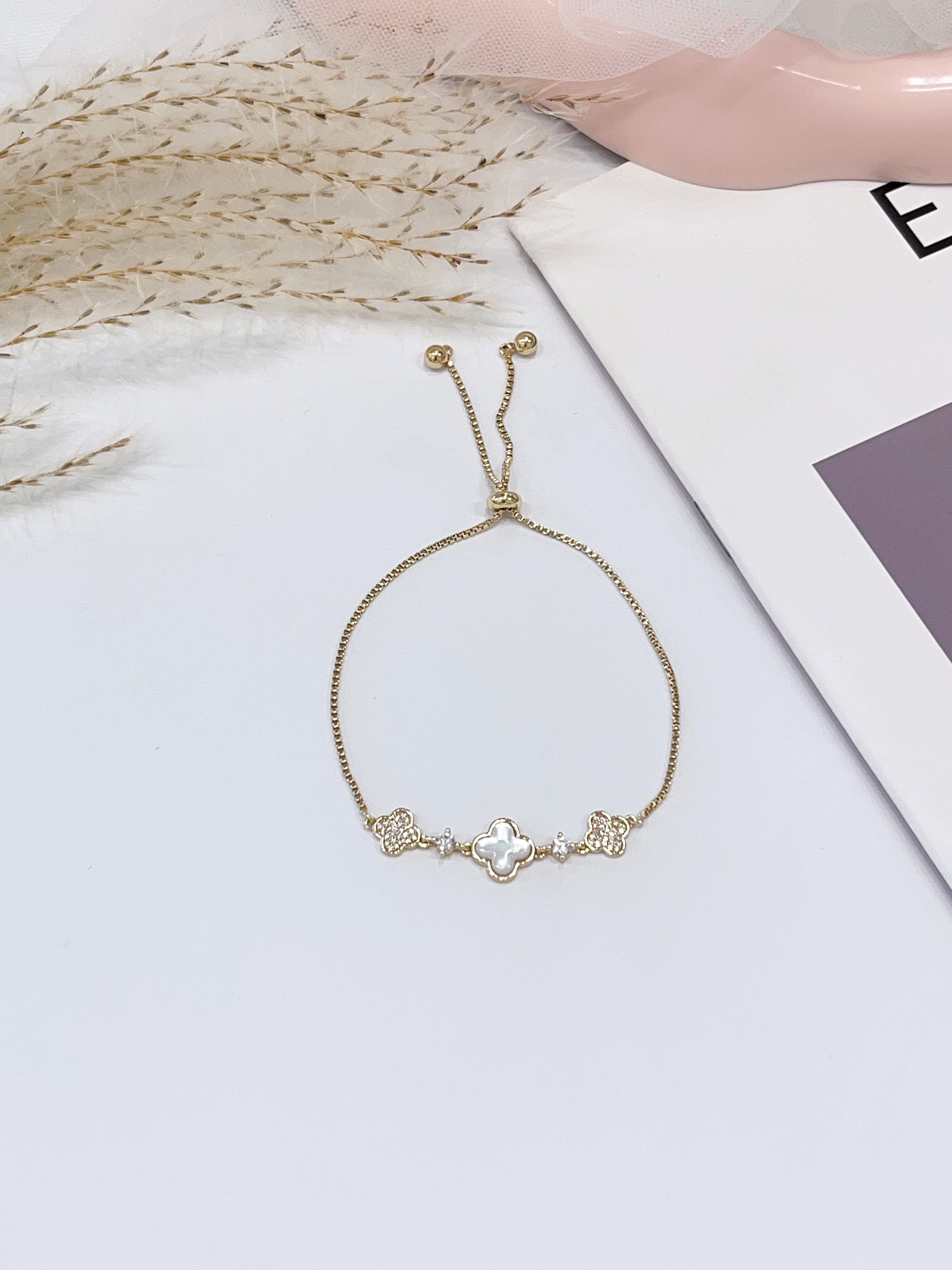 贝壳×满钻四叶草抽绳手链