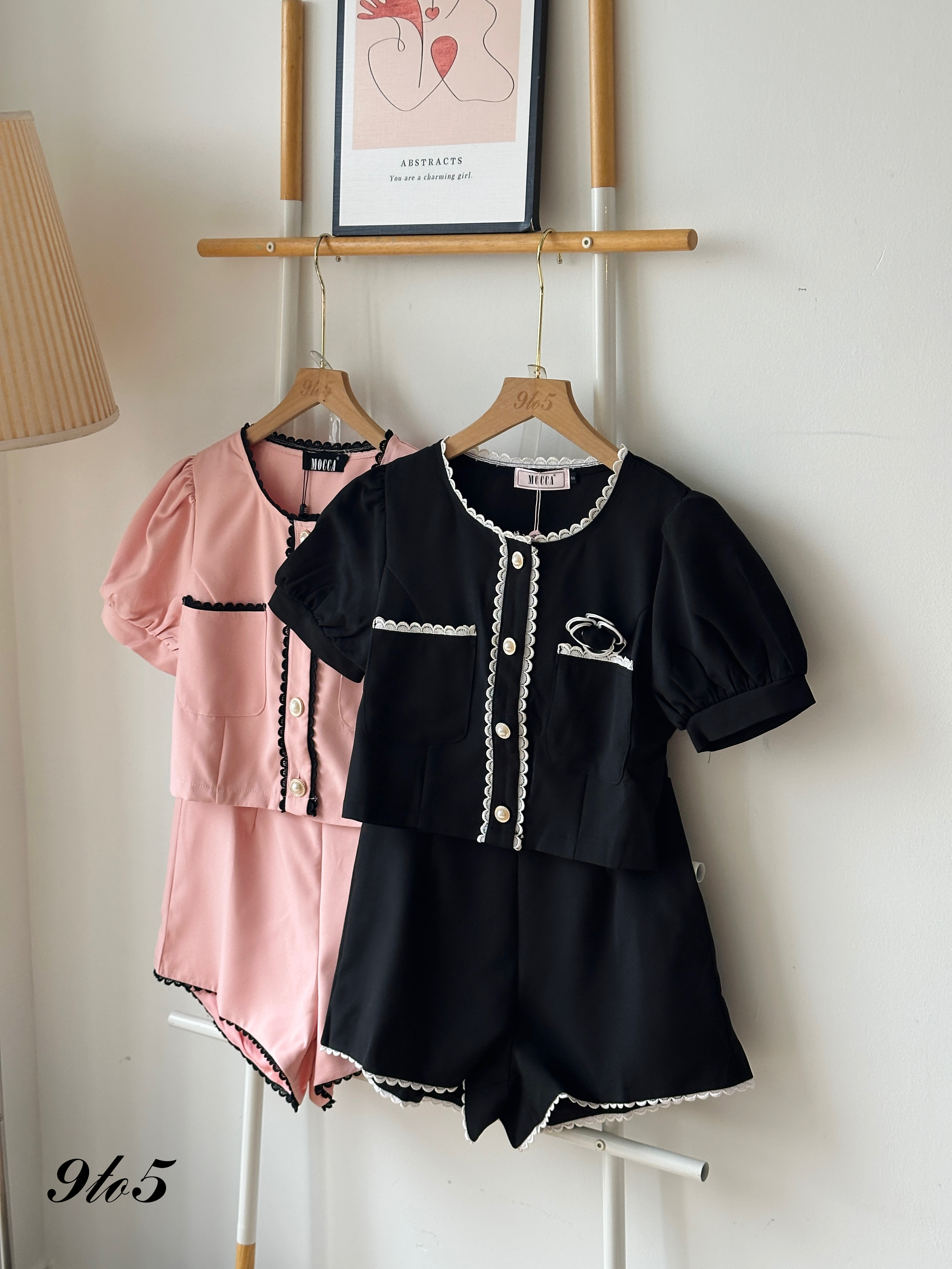 D2318 Tweed Matching Set - Black & Pink