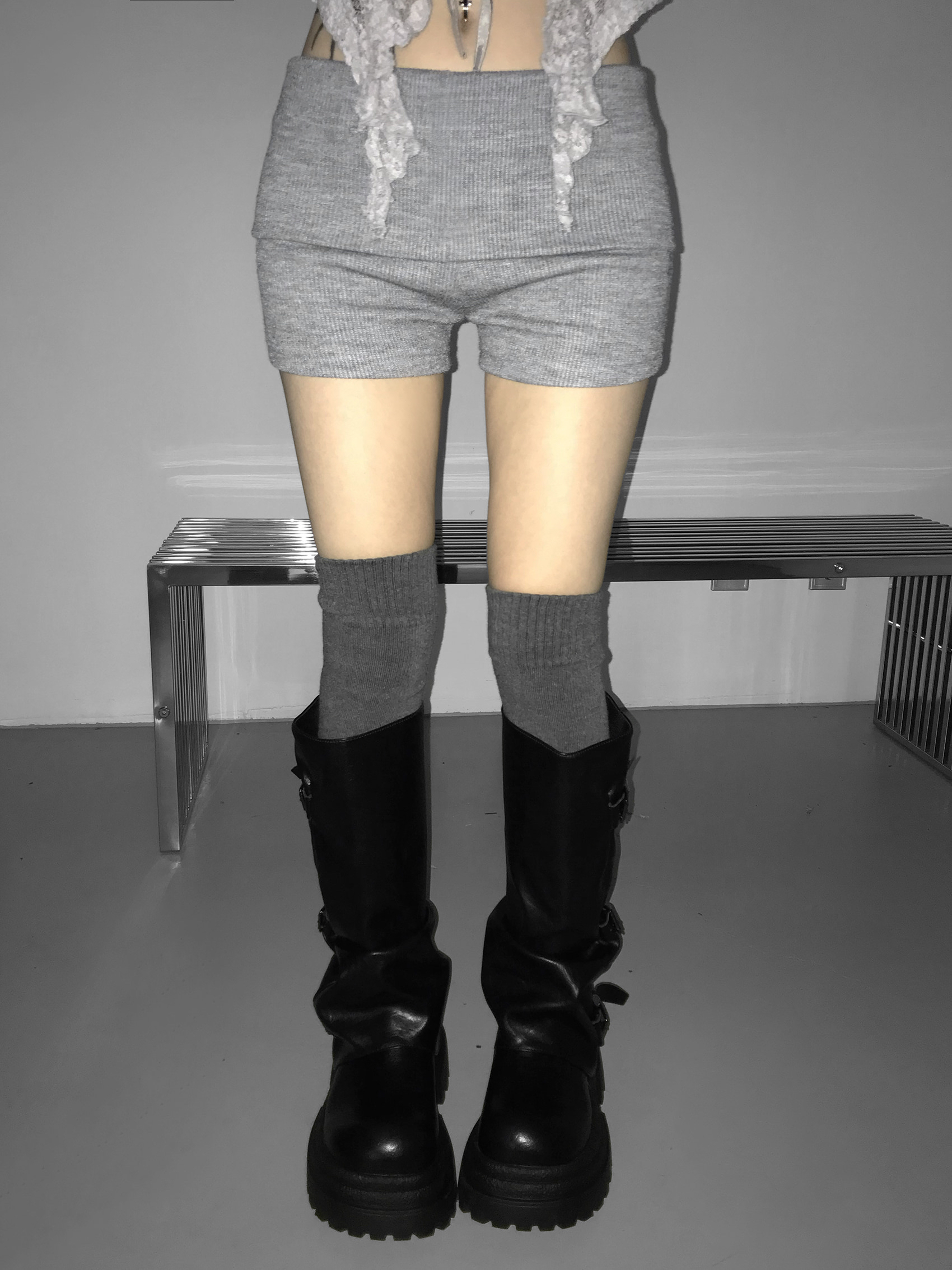 Knit Foldover Waist Mini Shorts