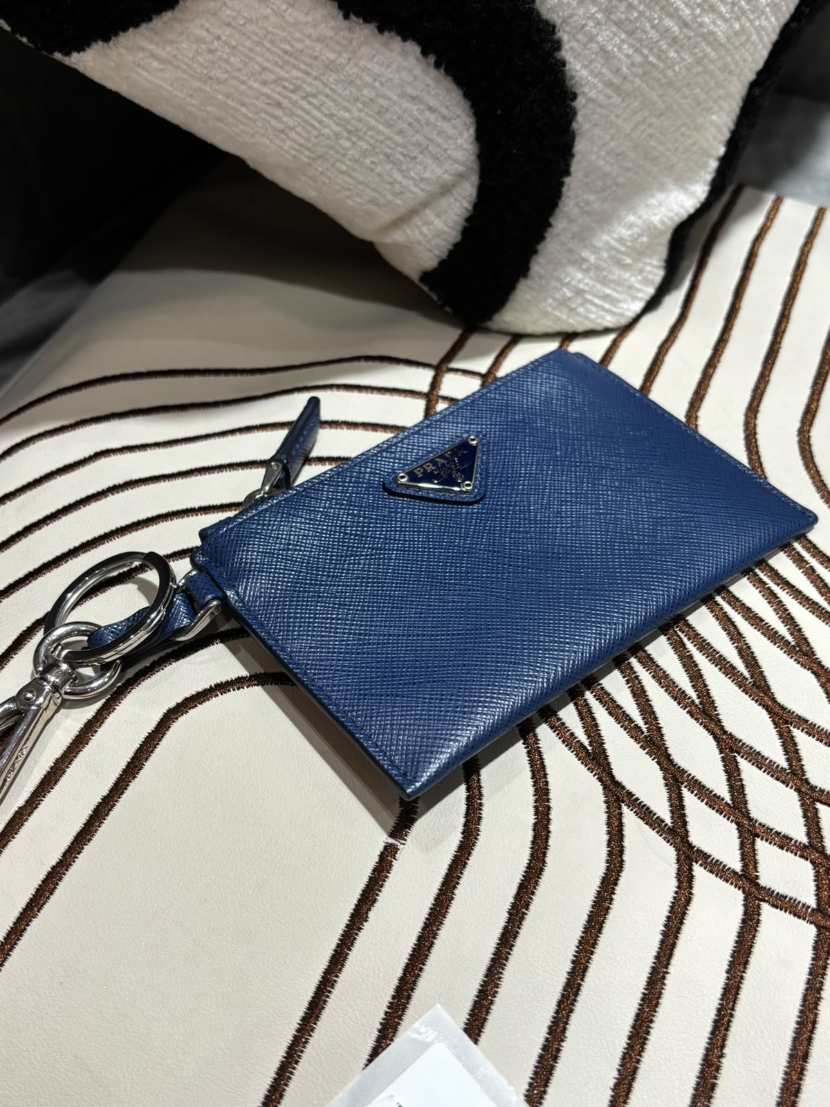 Prada Key Holder Coin Case Blue Calfskin 100%Authentic, 98%New