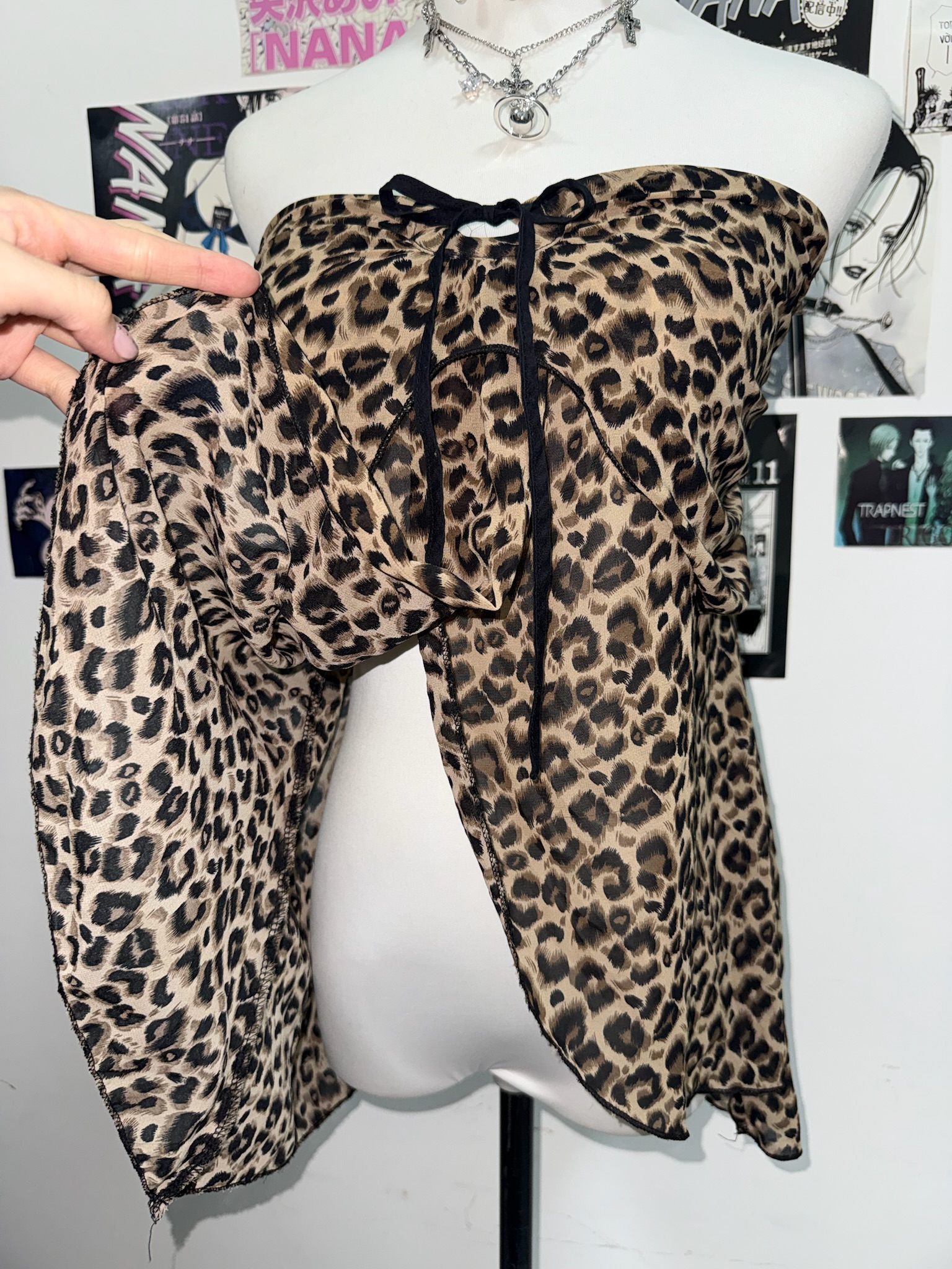 Leopard Print Strapless Tube Top with Front Tie