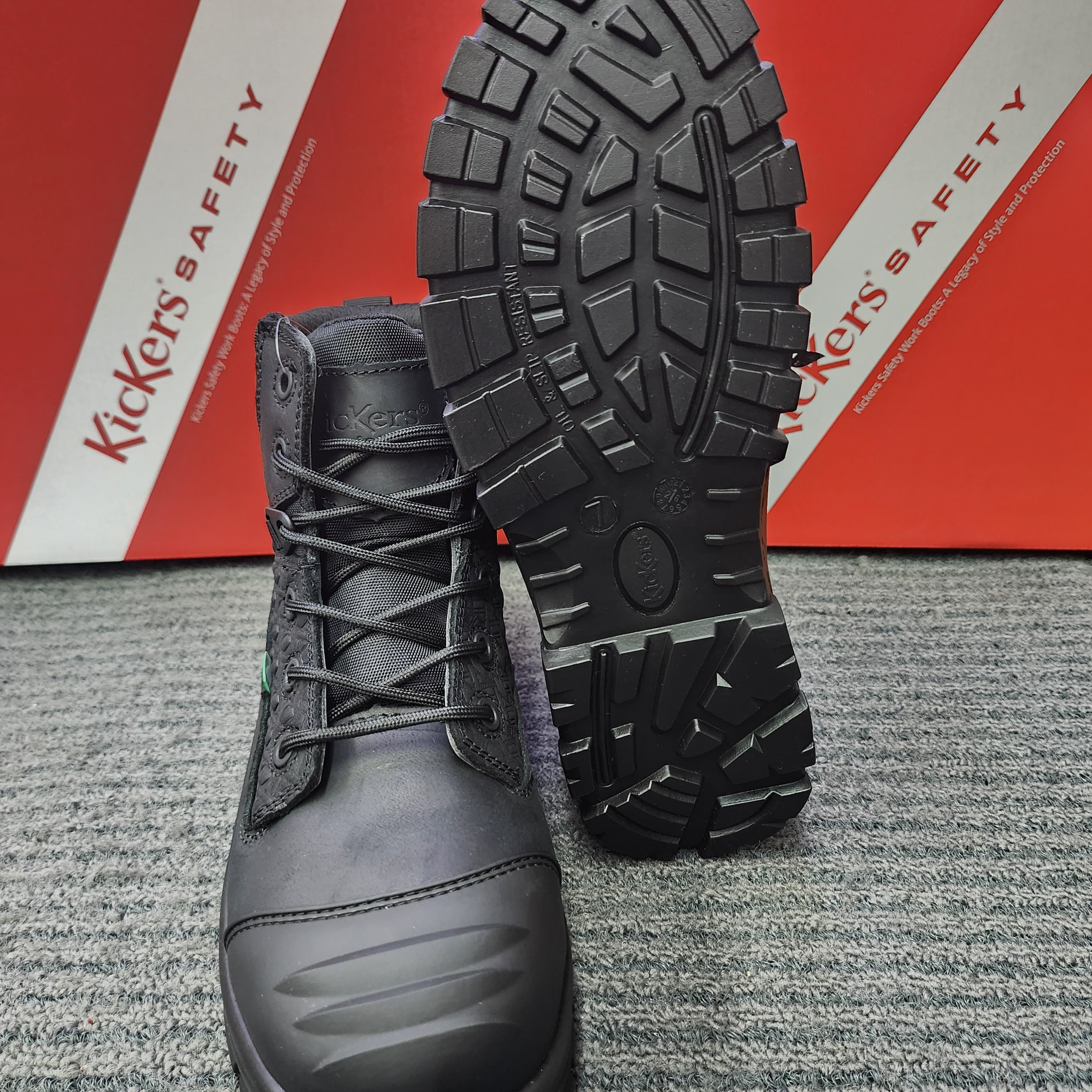 Kickers Safety PRO Safety 3066 Monogram Mid Cut Lace Up Full Black Safety Shoes