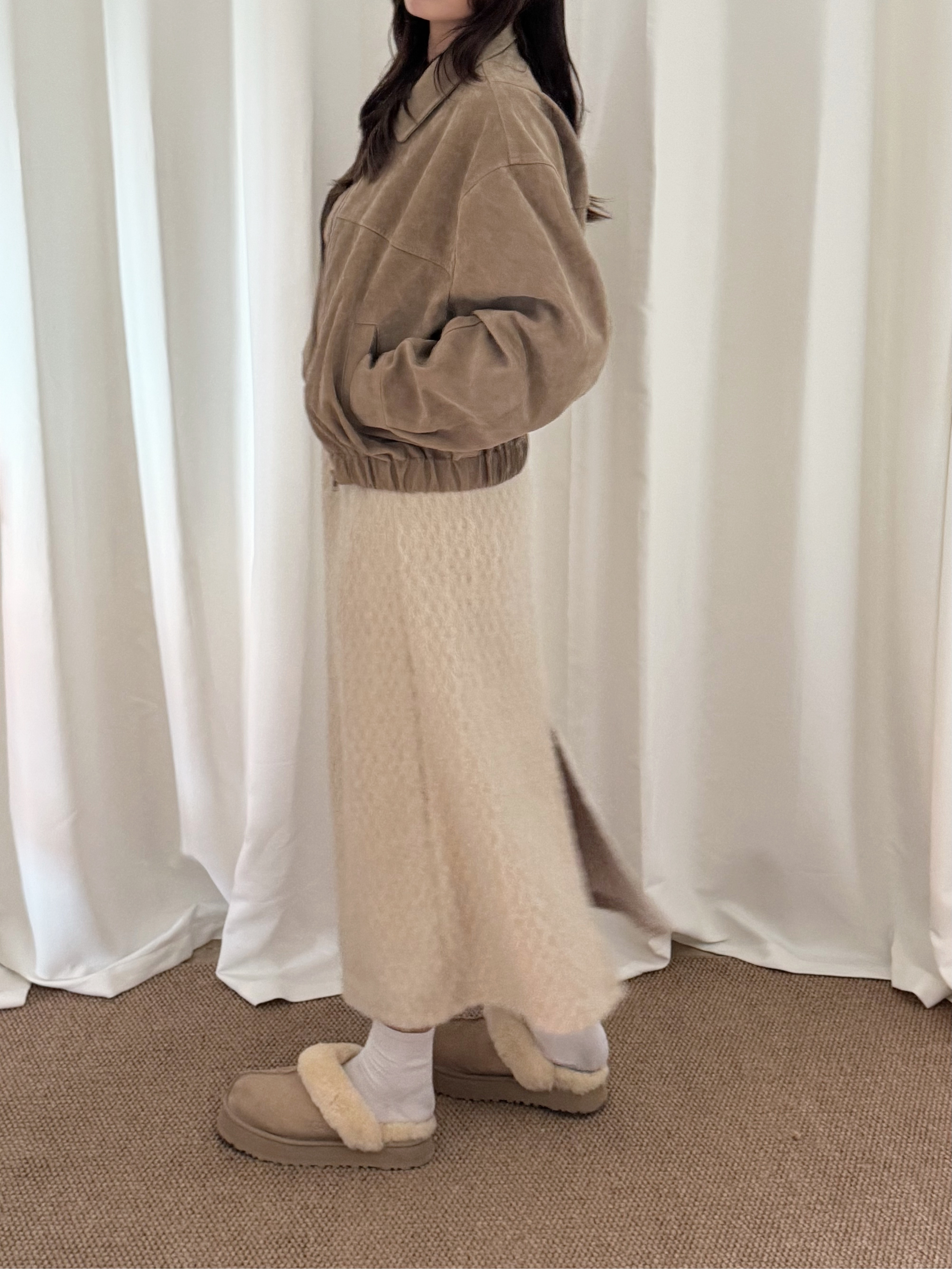 Autumn Oversized Zip-up Suede Jacket(三色入)