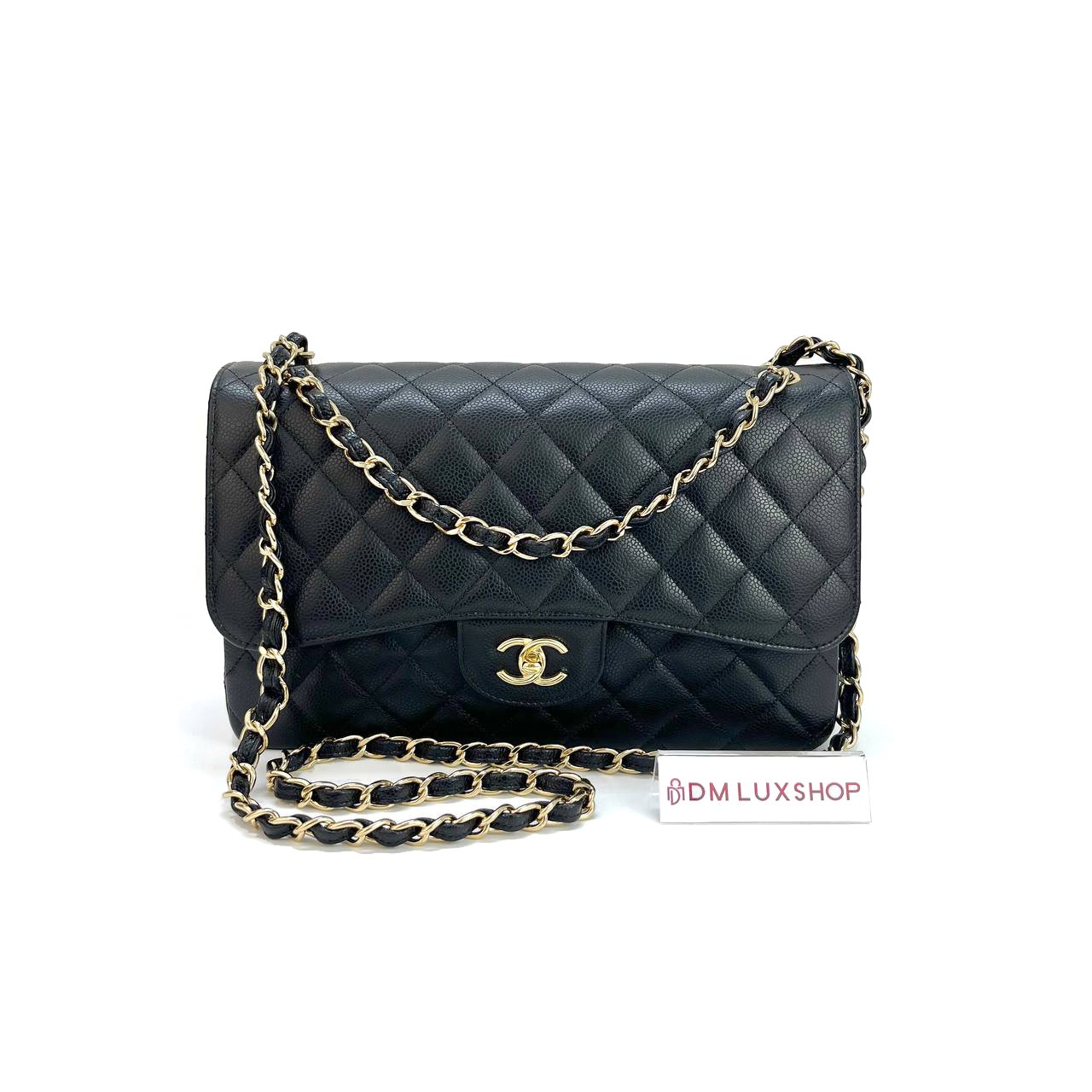 Chanel Black Caviar Classic Double Flap Jumbo GHW (Microchip)
