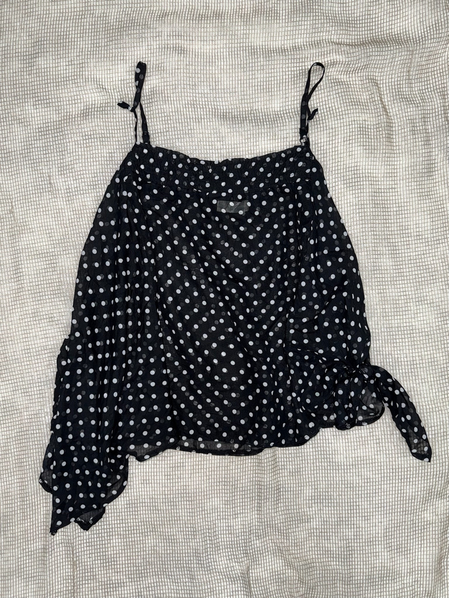 Polka Dot Chiffon Cami with Asymmetric Hem