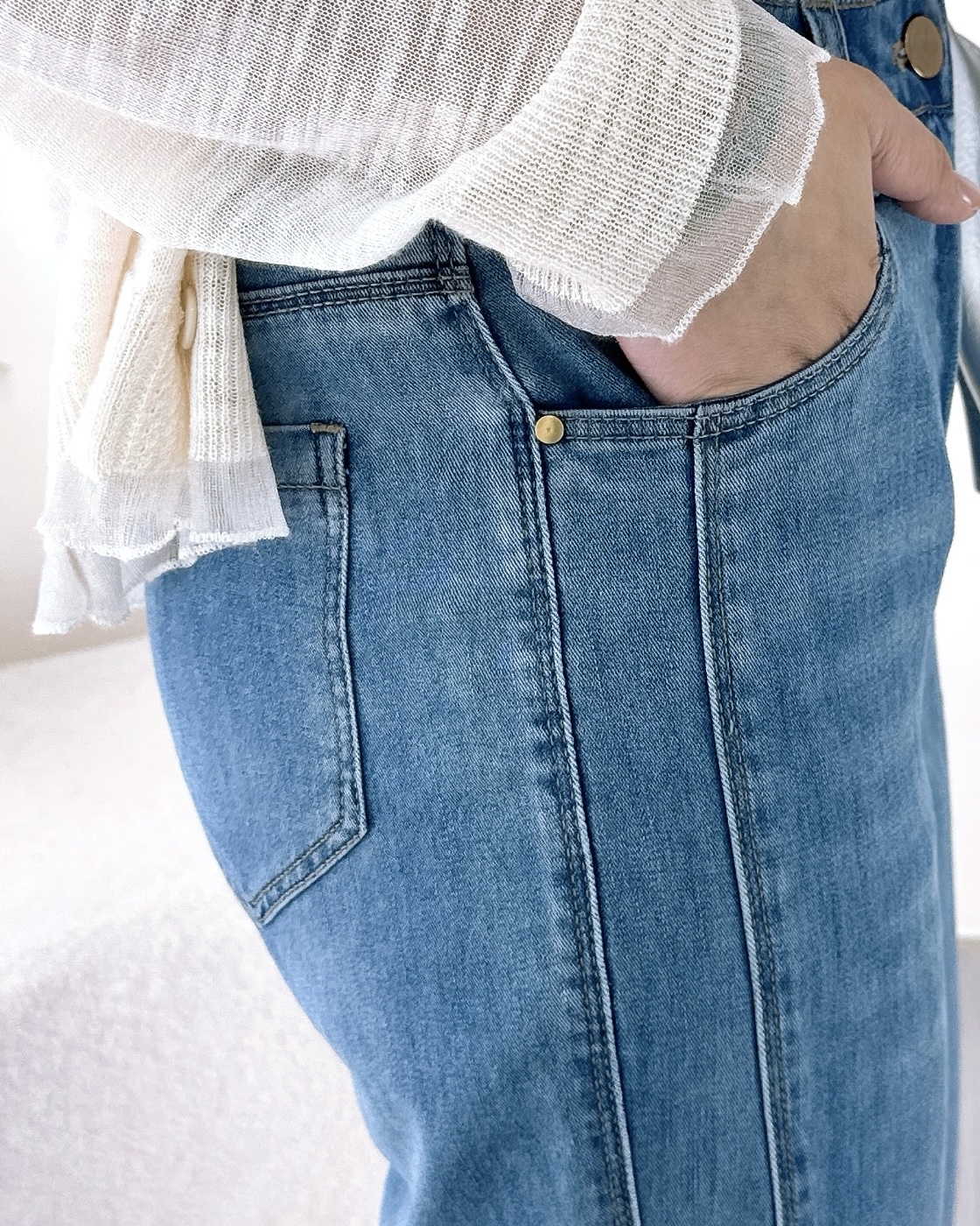 夏天超薄顯白淺藍九分牛仔褲