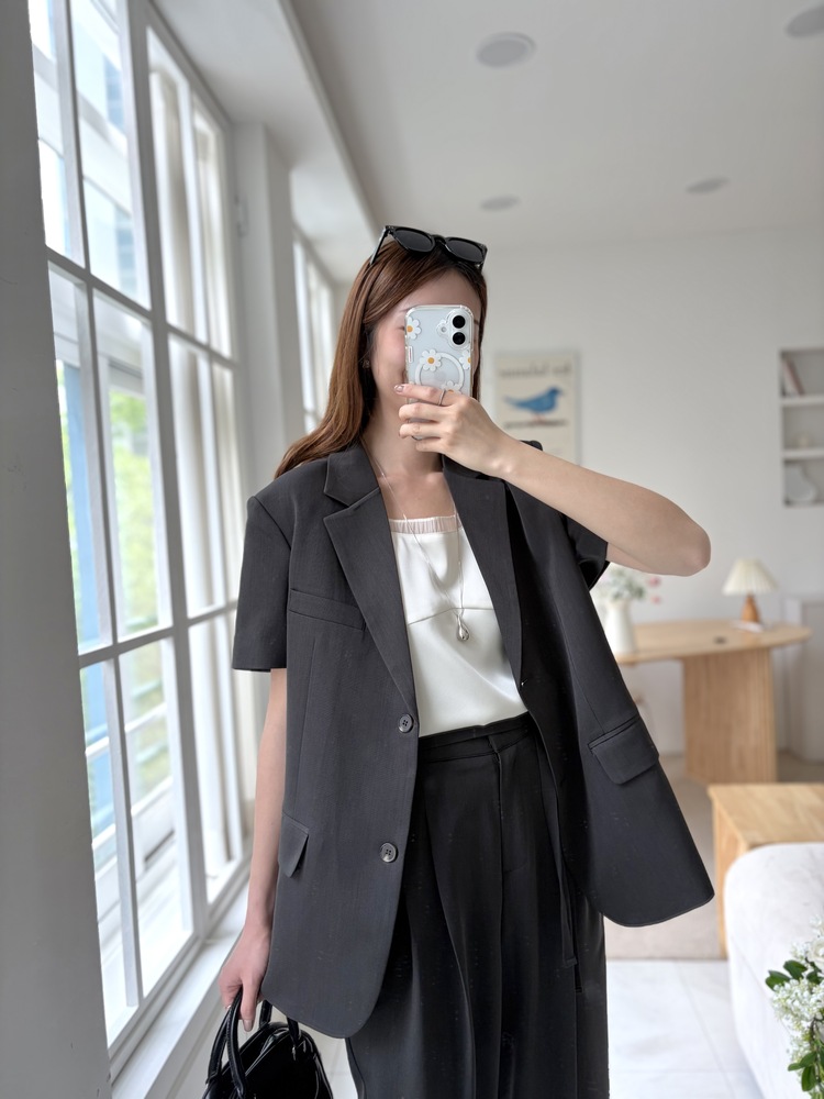 Aveline Belted Straight Slacks (Charcoal)