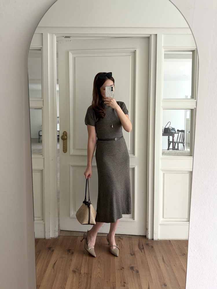 Timeless Belted Knit Dress (Brown)