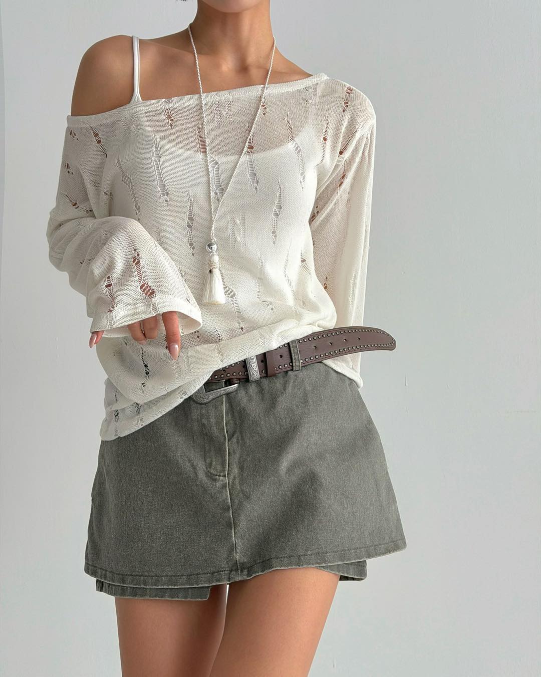 空氣感斜膊針織