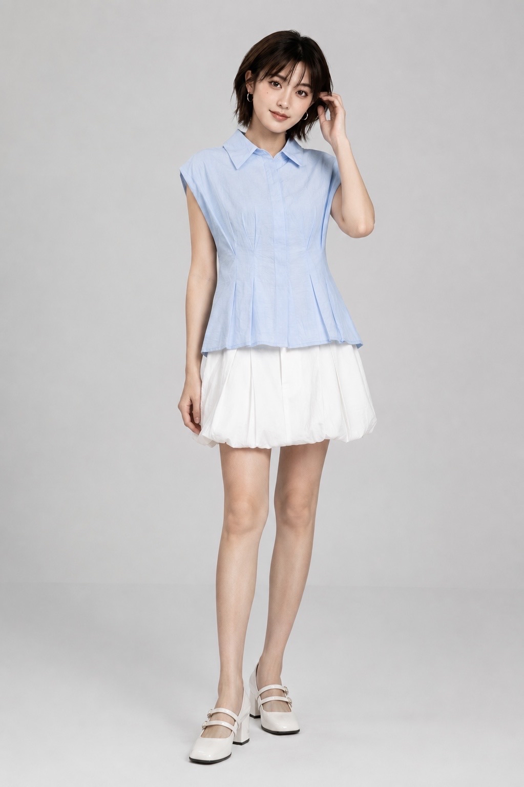 E8253BB Serena Pleated Peplum Blouse