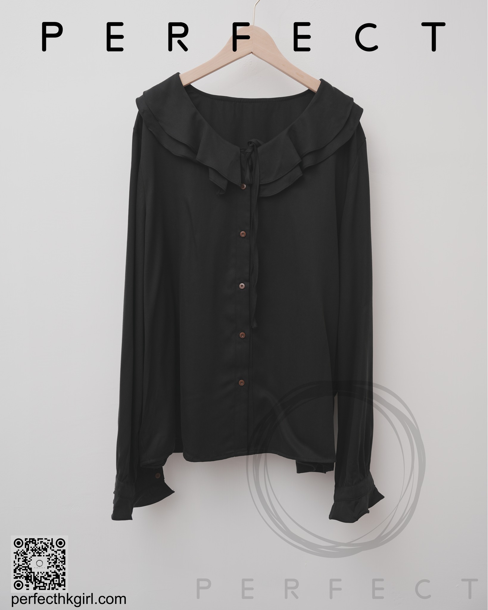 T0004_高貴面料五色大RUFFLE領上衣（顯瘦黑）