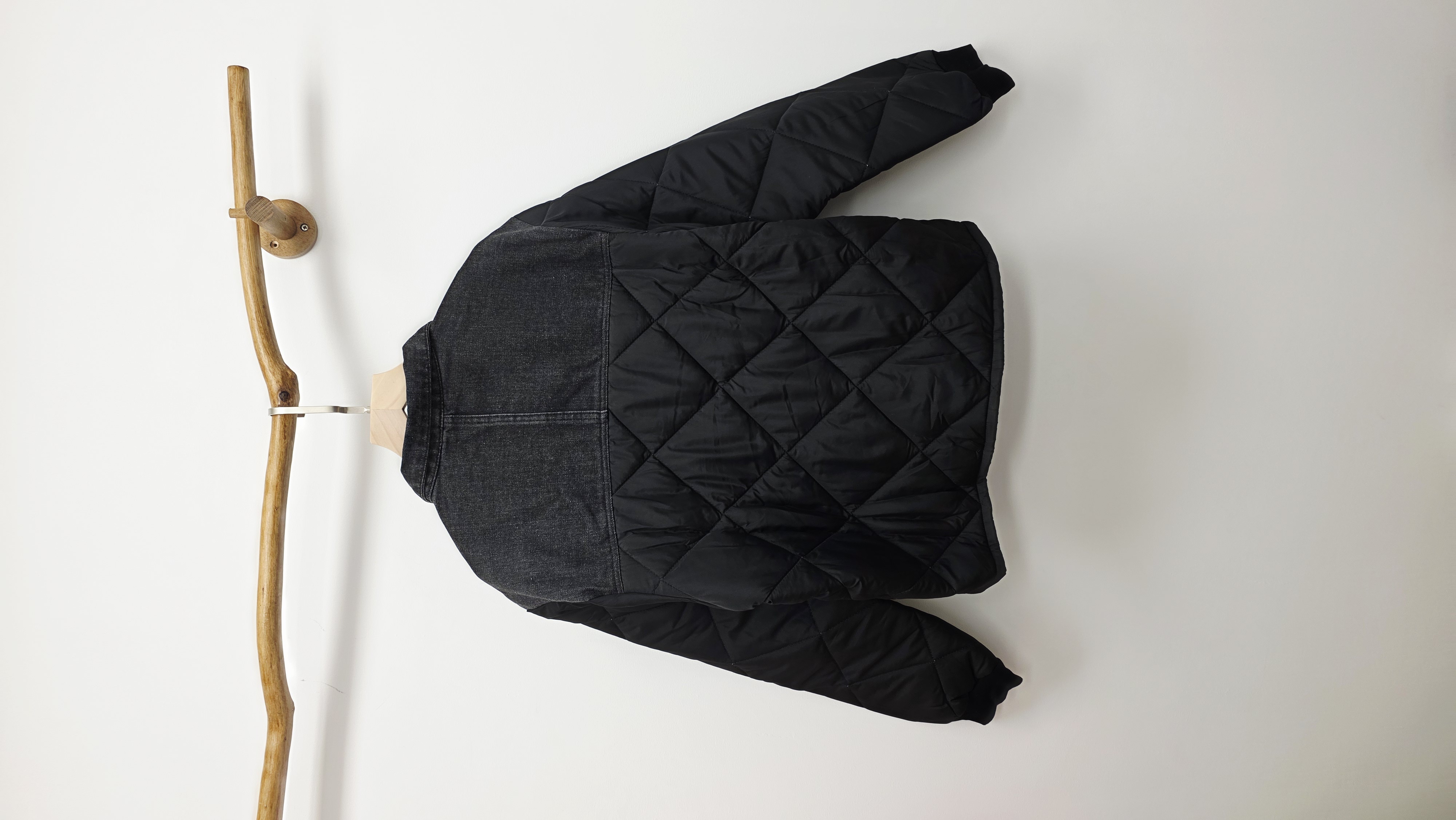 日牌炭灰牛仔拼夾棉蝴蝶結袋外套