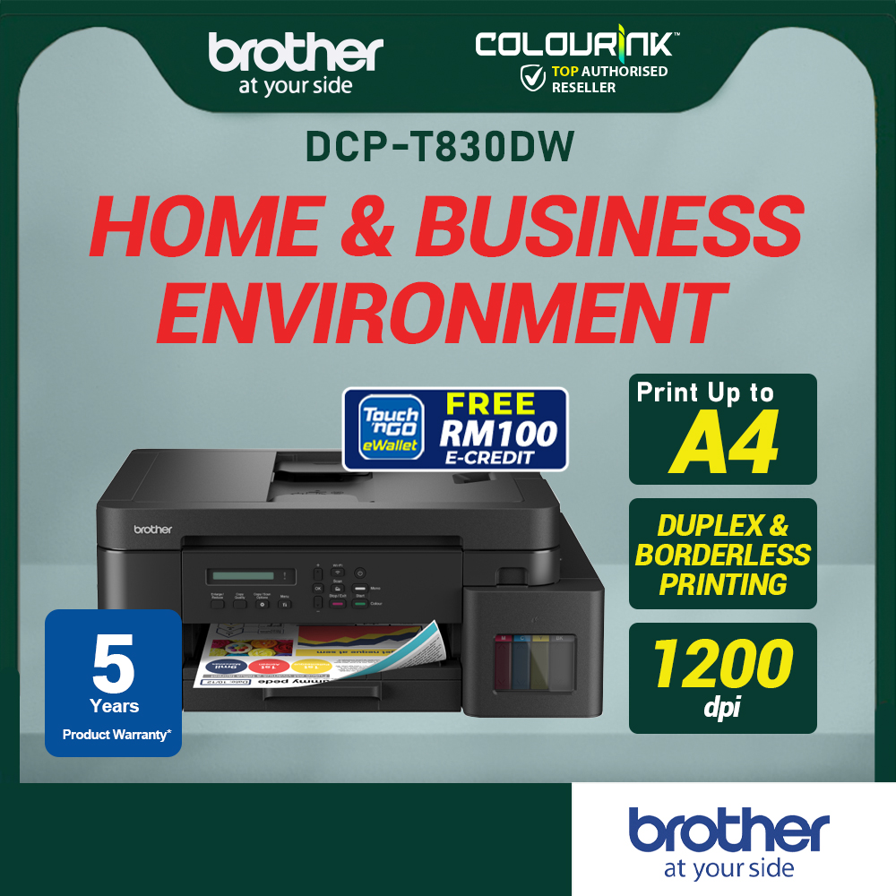 Brother DCP-T830DW A4 Print Scan Copy Colour Refill Ink Tank Printer ADF Auto 2 Sided Print Wireless Mobile Printing
