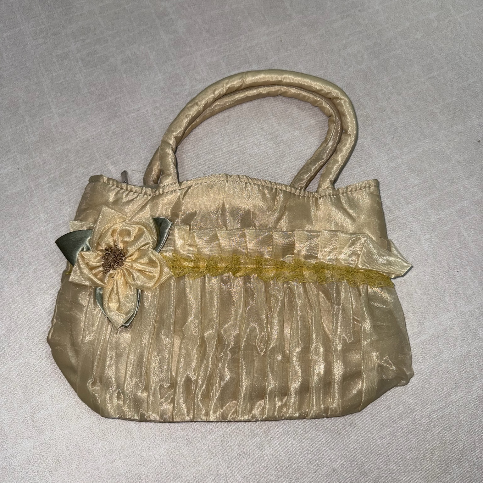 Champagne Satin Flower Bow Mini Tote