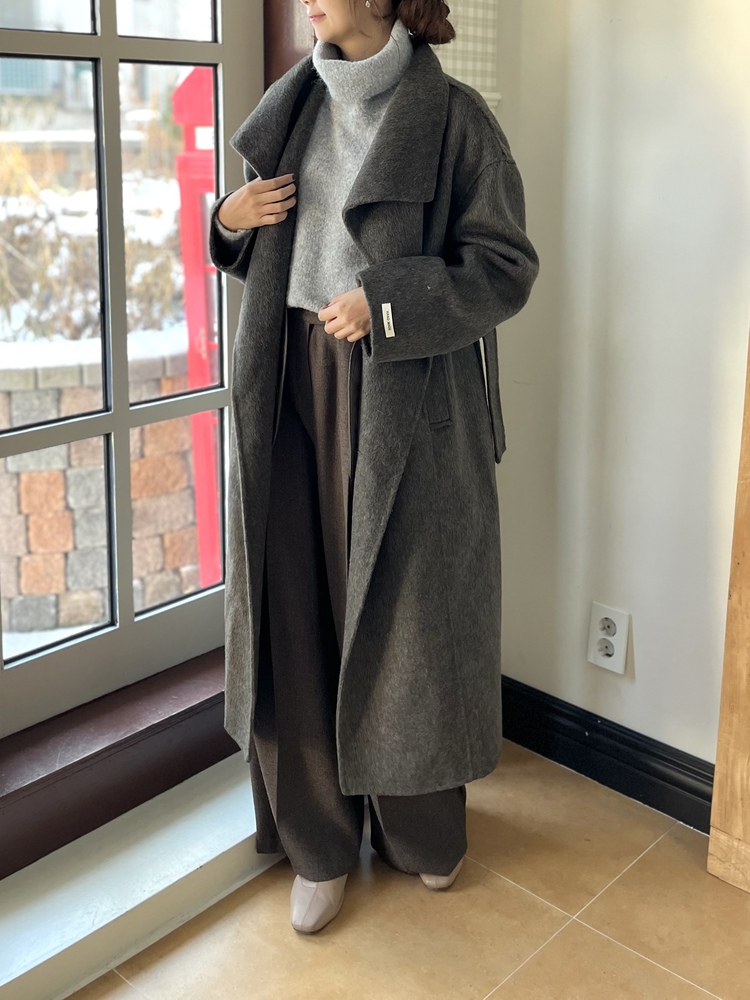 [70% Wool] Parisian Belted Wool Coat (Dark Grey)