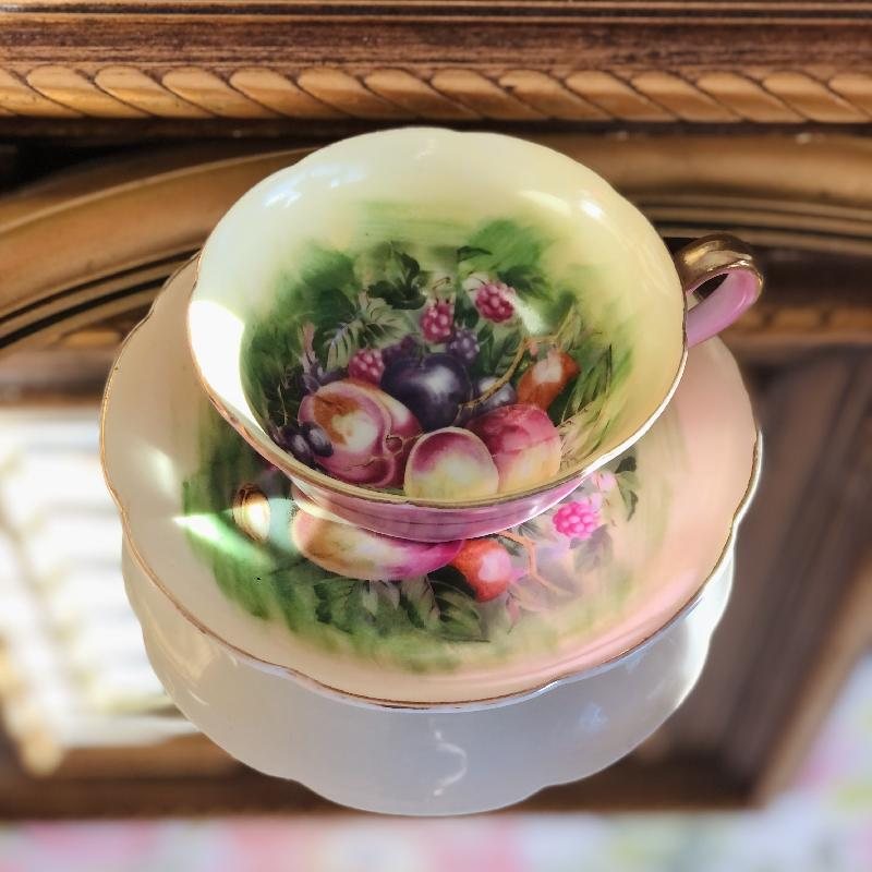 Vintage C.a. 1950-60s Japanese Fruit Tea Set Duo with Pink Exterior(MT1423)