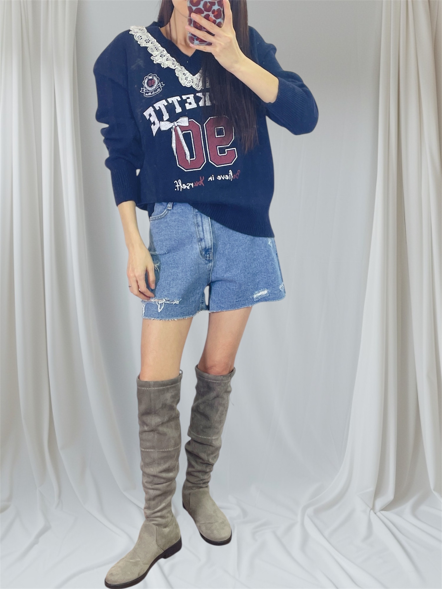 K5532 Lace邊V領針織top