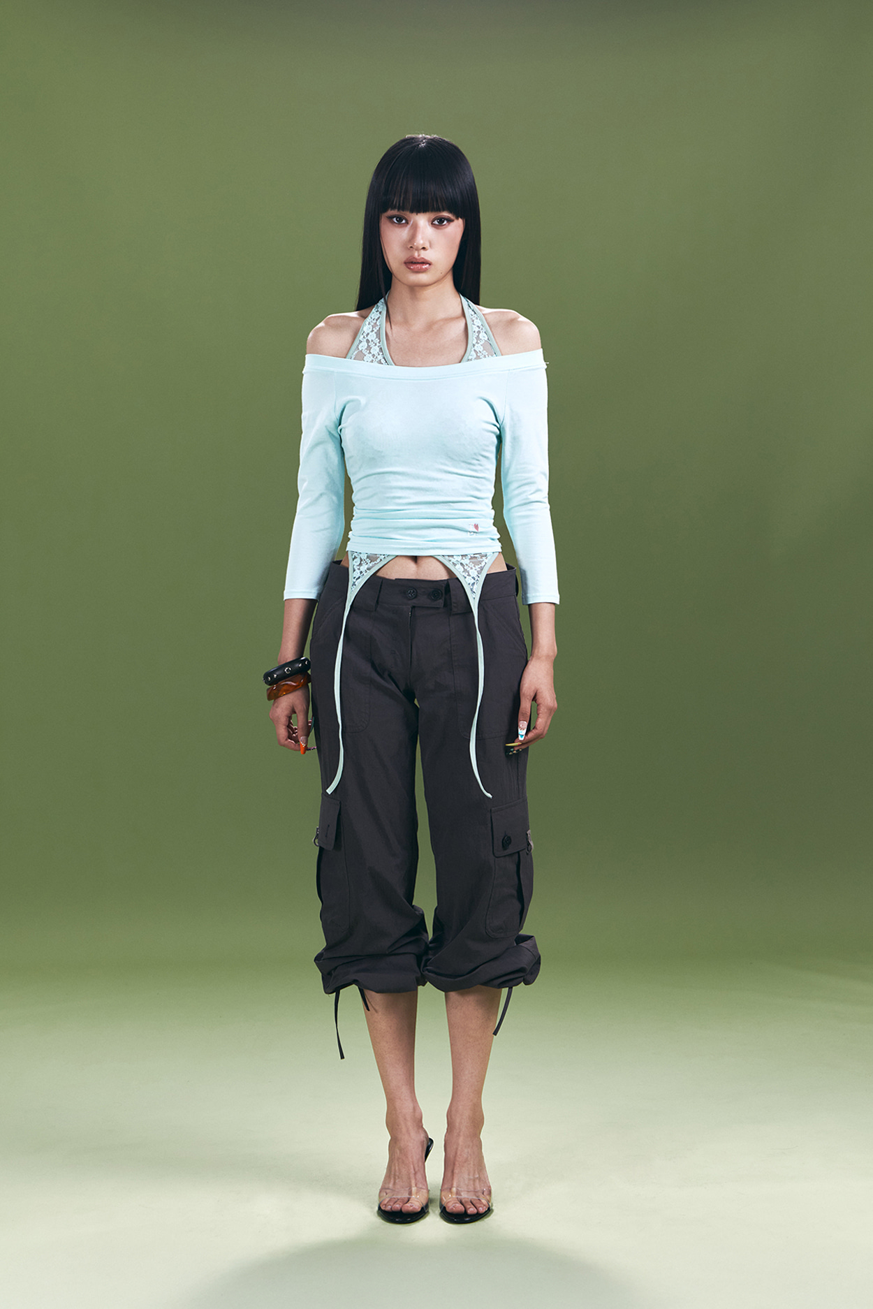 pleaseNOFOLLOW - Zed Off-Shoulder Long Sleeve Top (Mint)