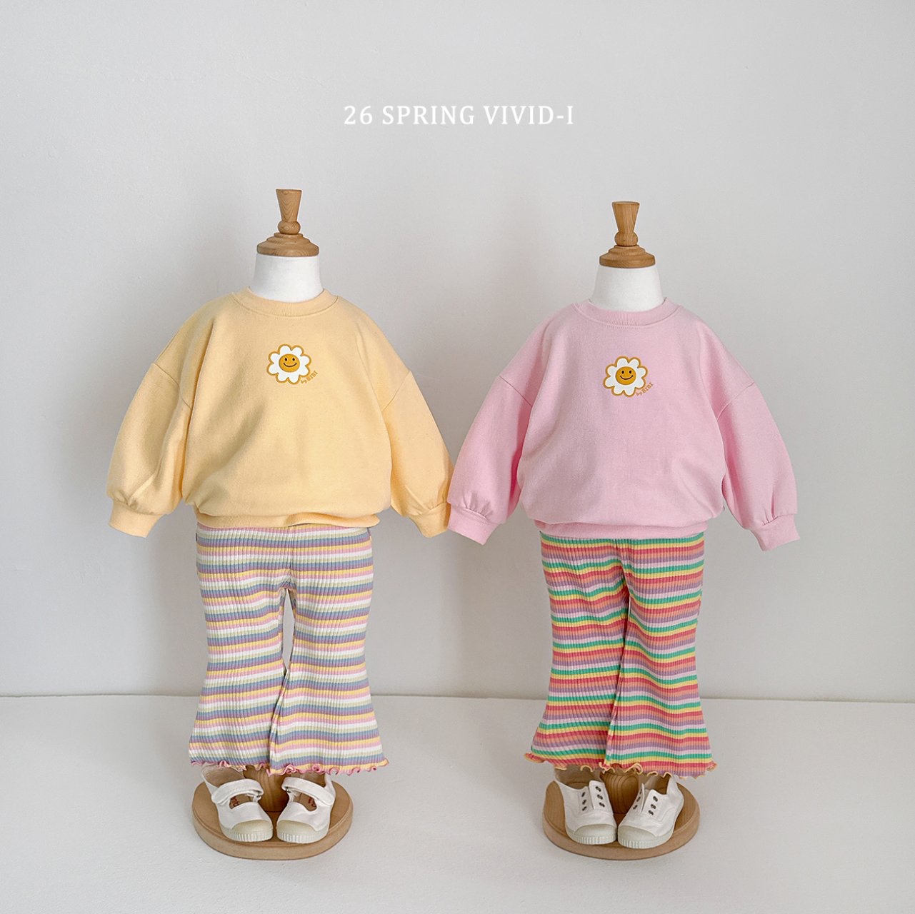 🌸預訂 韓國直送🌸🇰🇷VIVIDI兩色彩虹條紋花邊喇叭褲