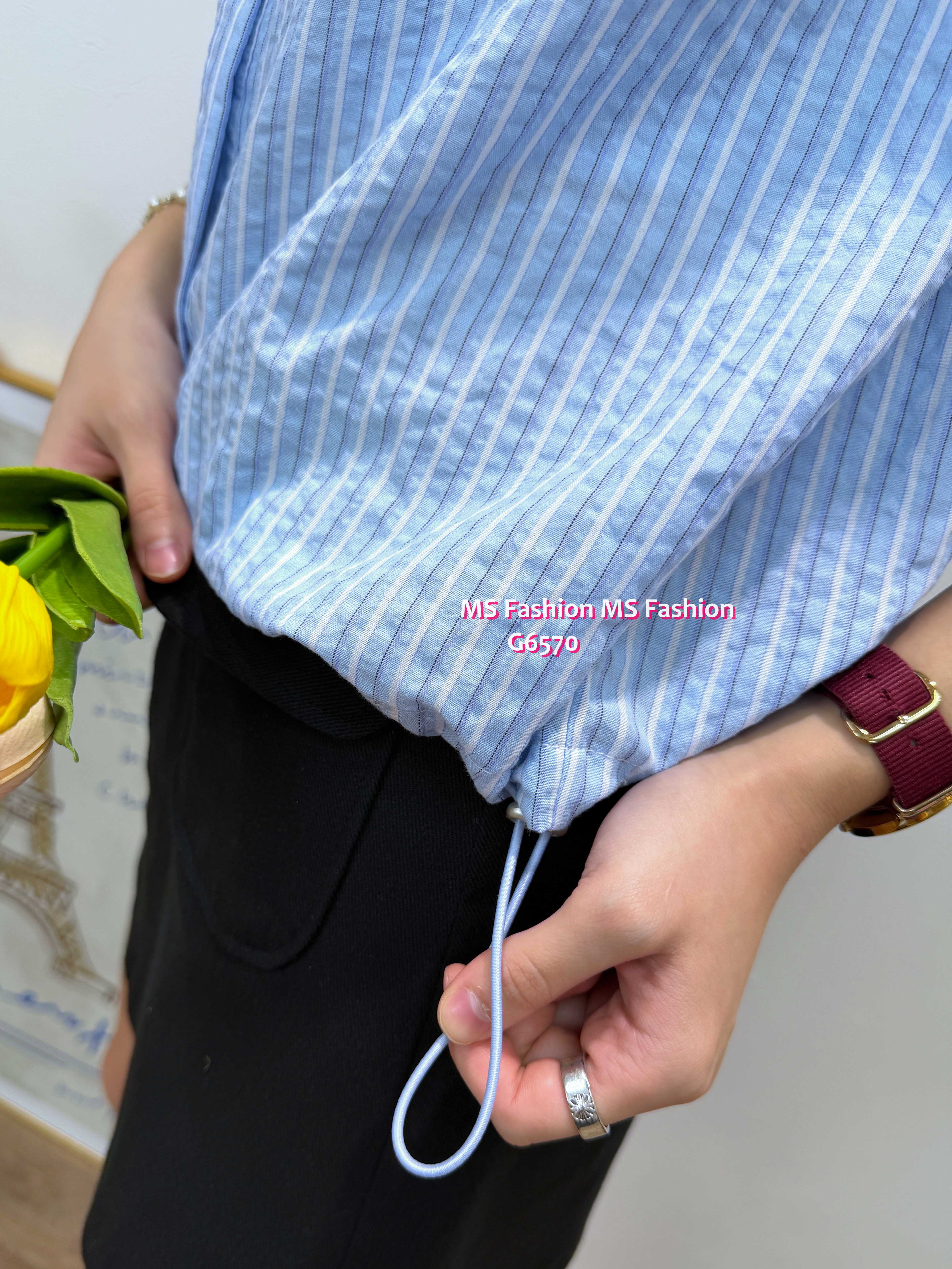 G6570 通花領條子恤