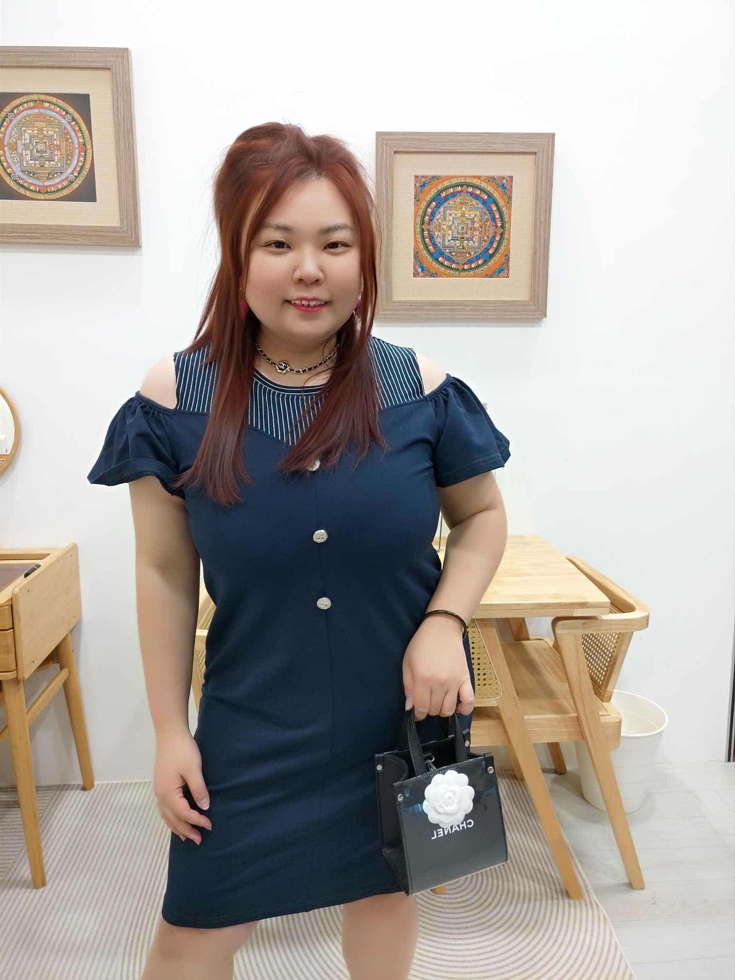 OTB05 K6770# 假两件露肩设计连衣裙