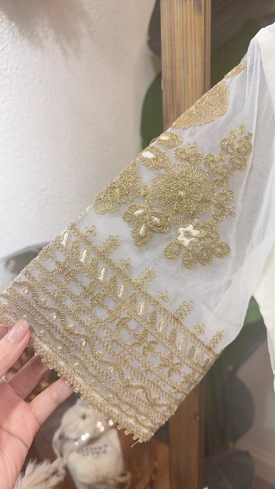 3529 White Chiffon Greek Theme Golden V Neck OP 47"