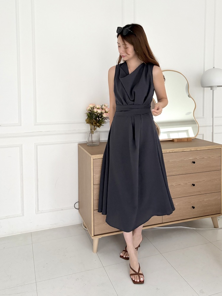 Athena Drape Dress (Charcoal)