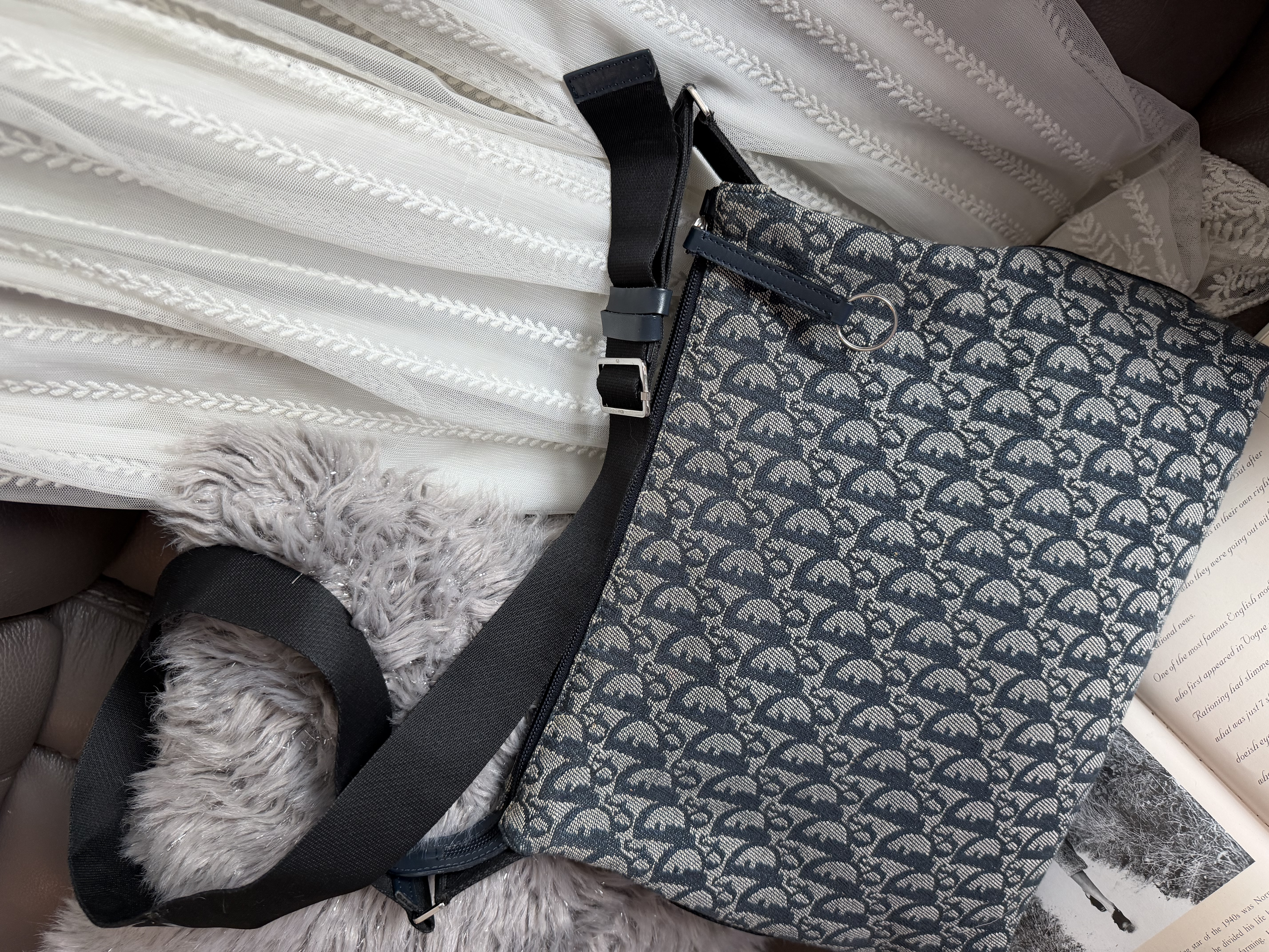 vintage dior navy monogram messenger bag