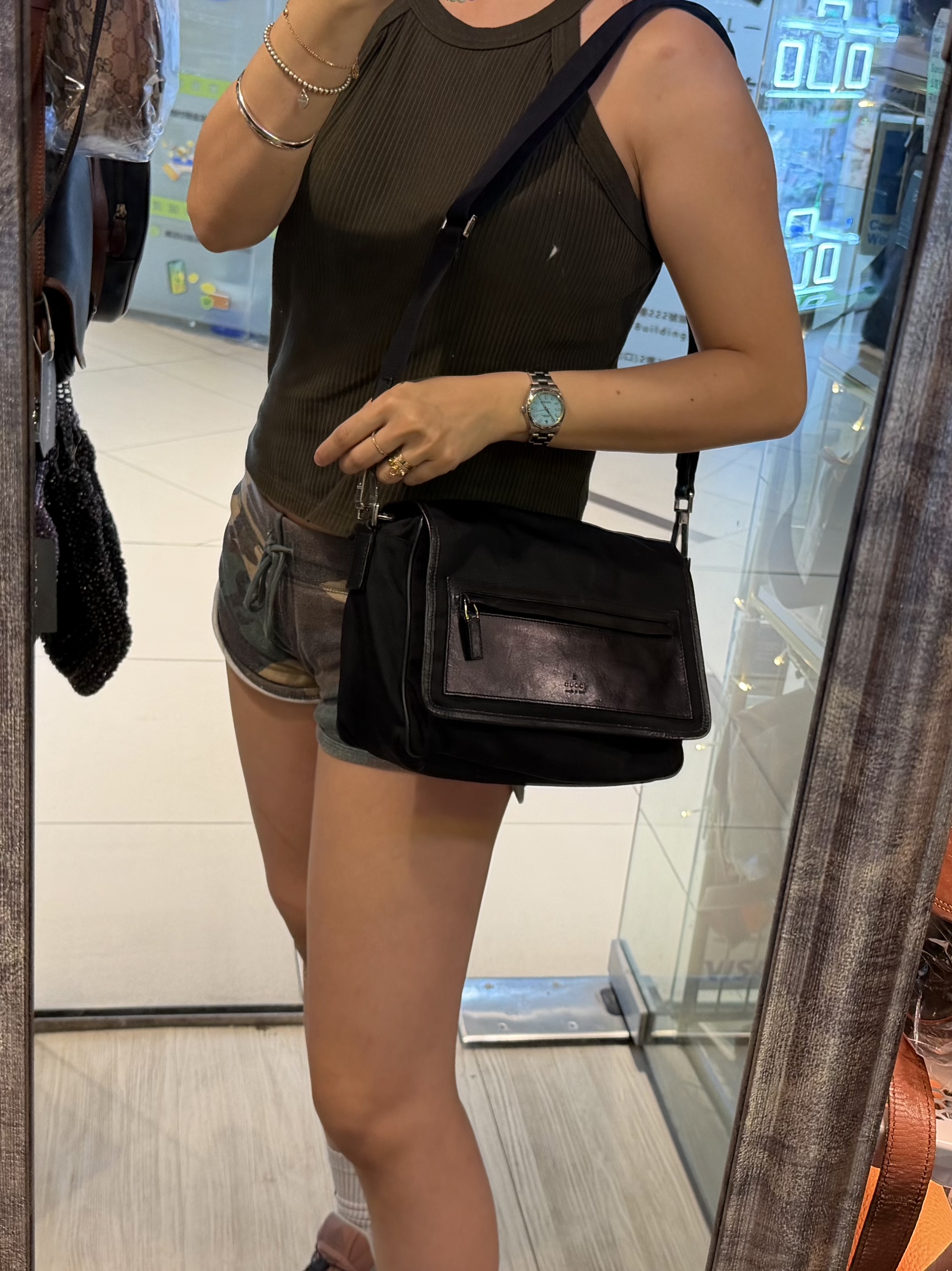 Gucci black黑色 nylon /leather crossbody bag 