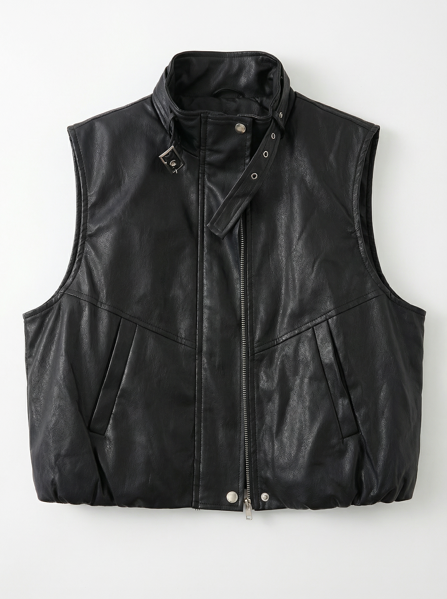 黑色皮革無袖馬甲外套