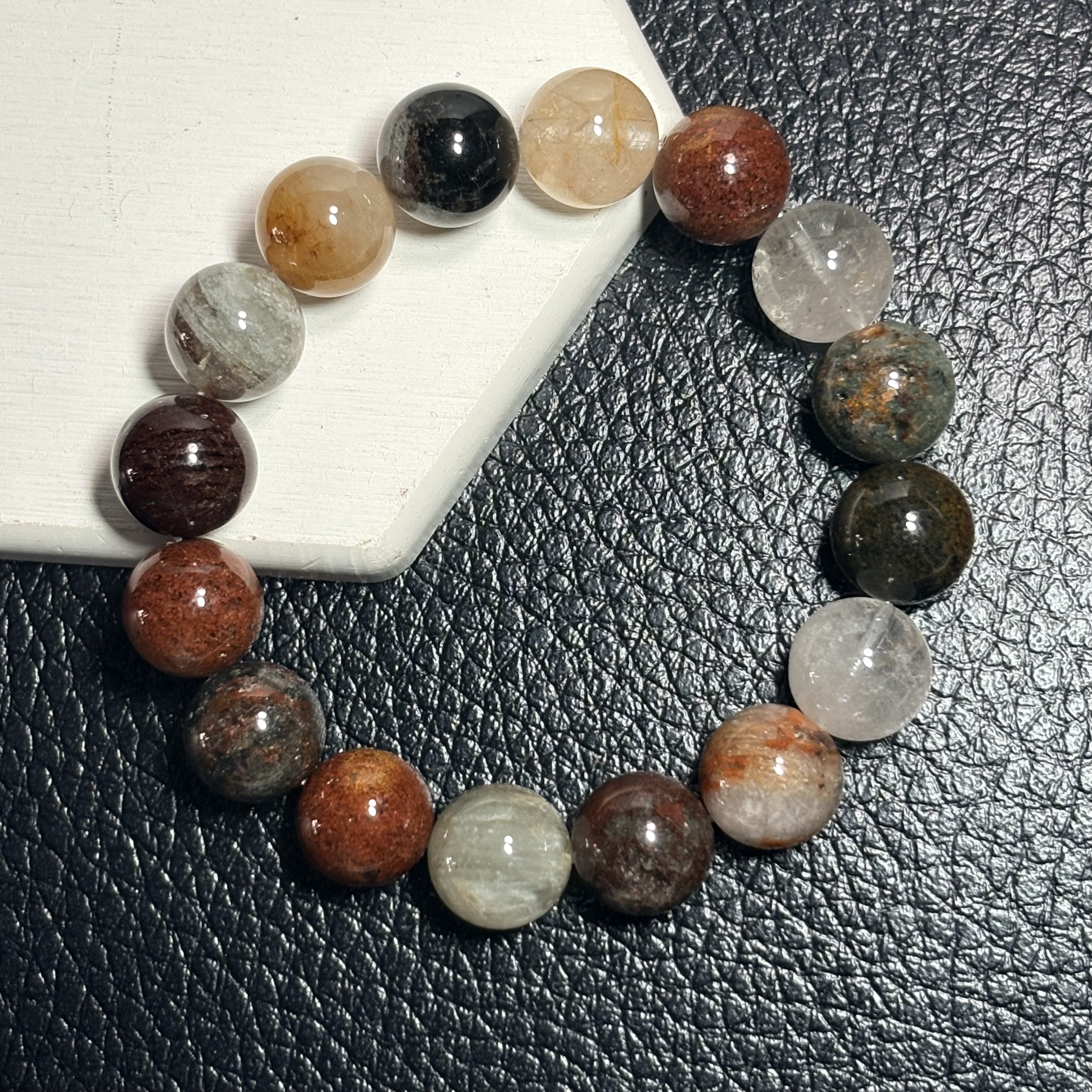 四季幽靈（彩幽靈）水晶手串 Flower Phantom Quartz No.4574丨13 mm珠17cm手圍