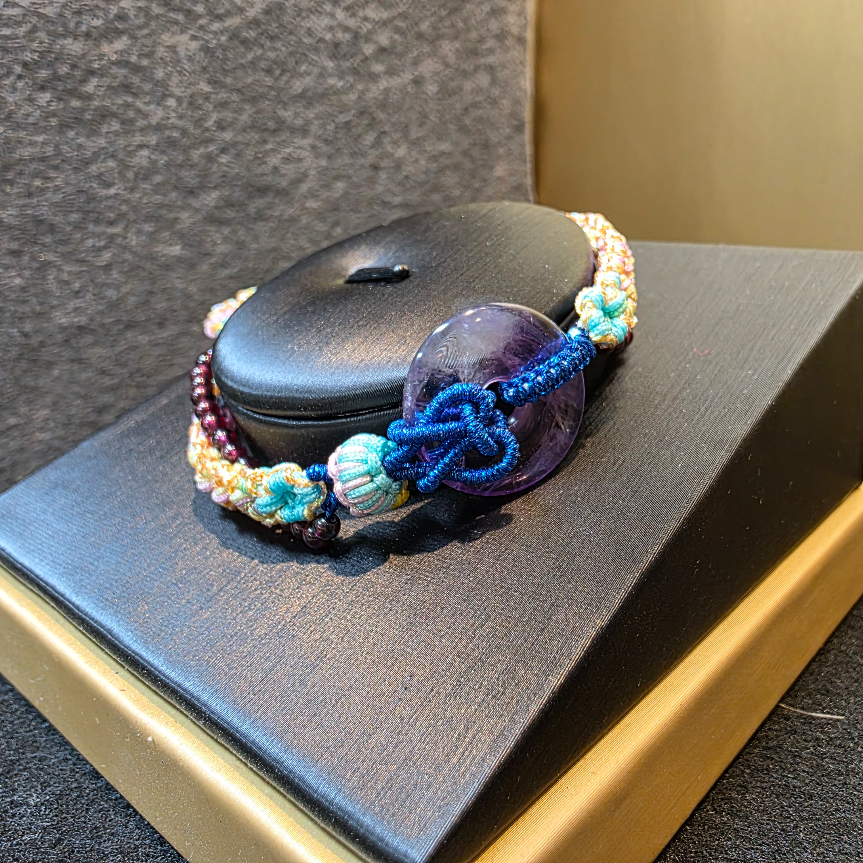 紫水晶平安扣織繩手鏈