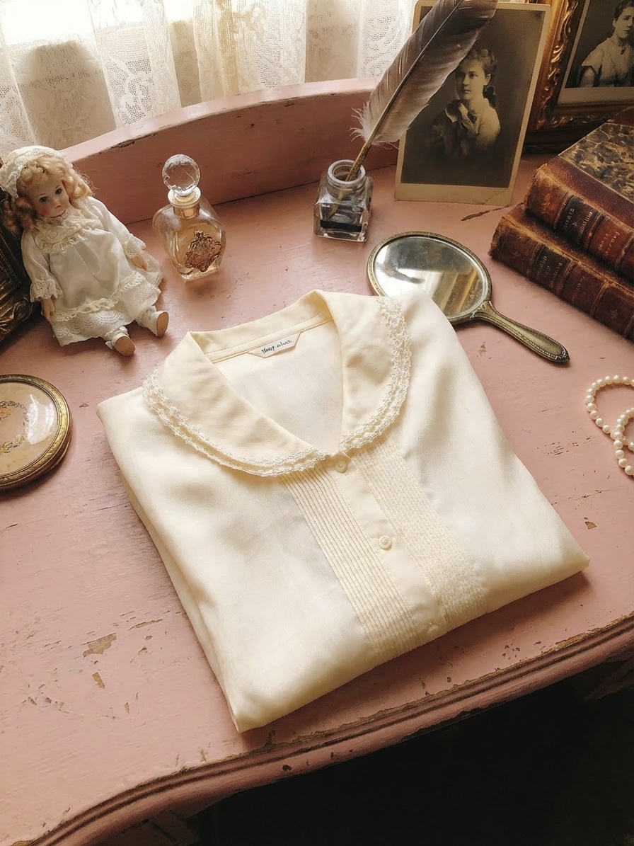 莫奈莊園的晨光日製立體花蕾絲雙領襯衫 Monet's Morning Light ∙ Japanese 3D Floral Lace Double-Collar Blouse