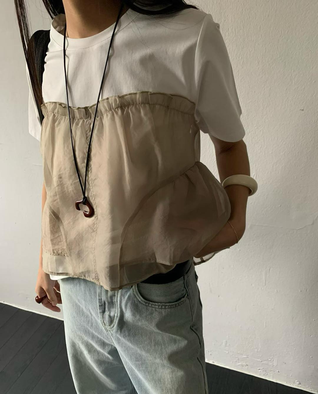 薄紗拼接假兩件TEE