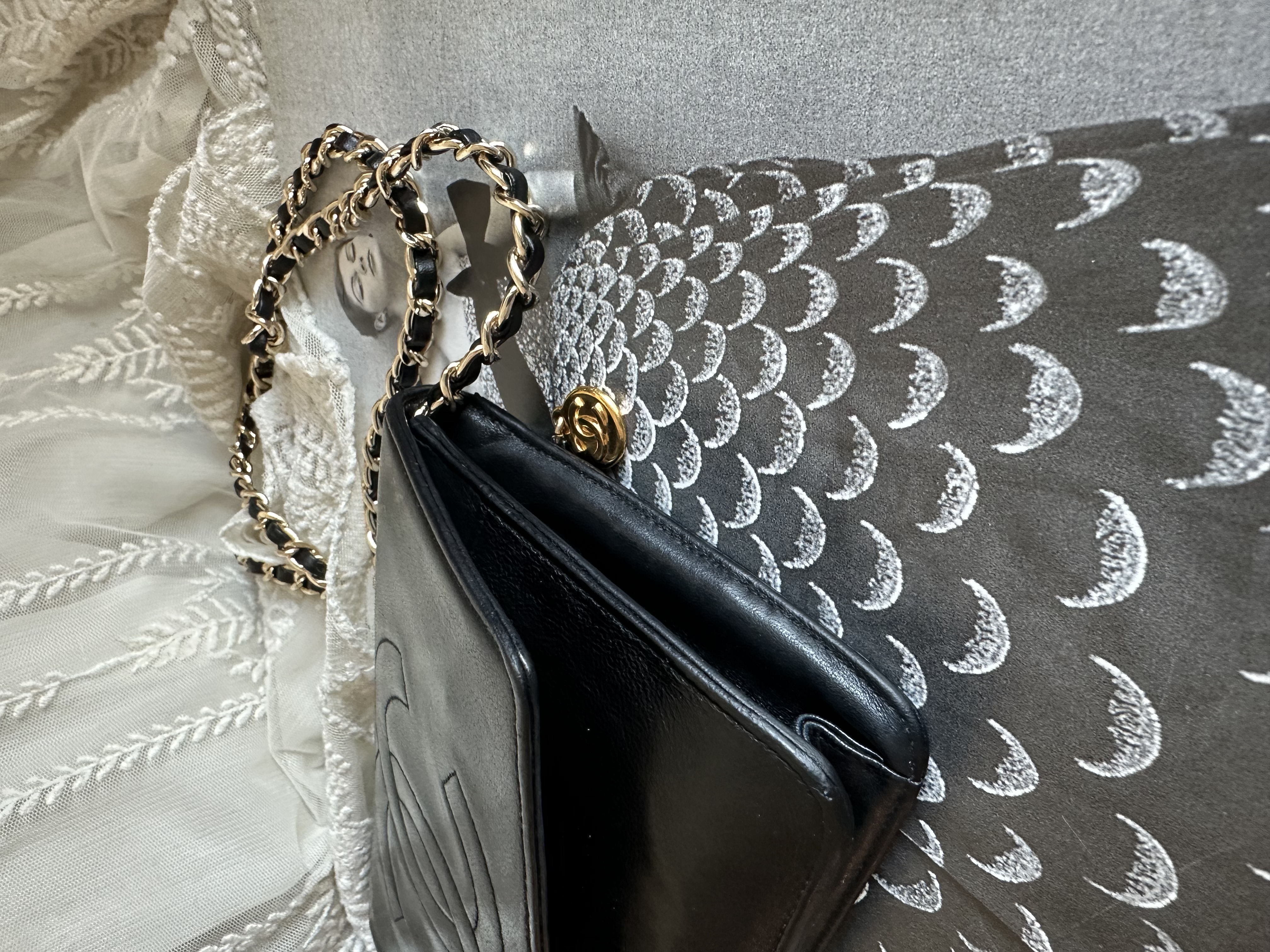 vintage chanel cc black lamb leather long wallet