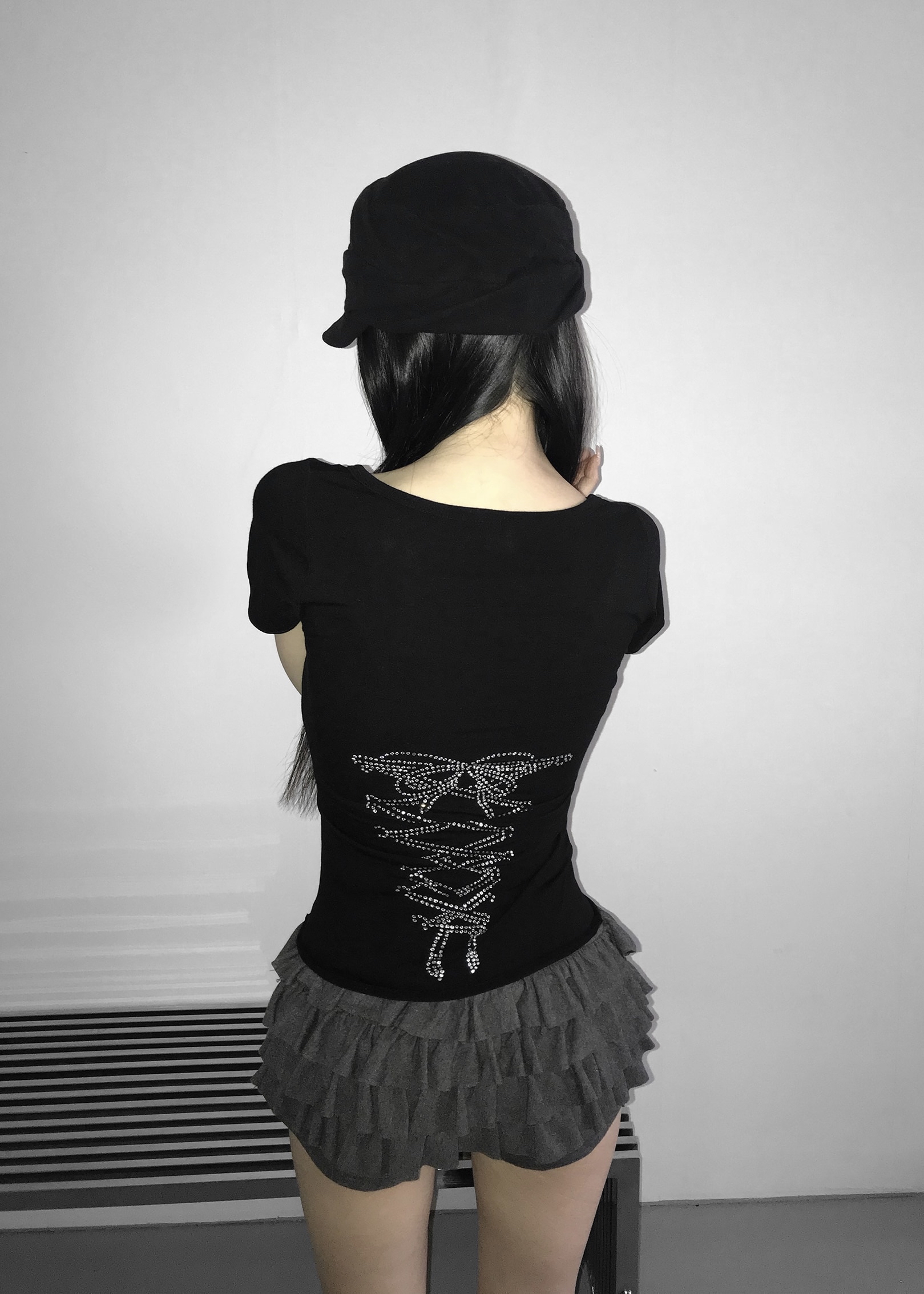 Rhinestone Lace-up Fitted Tee