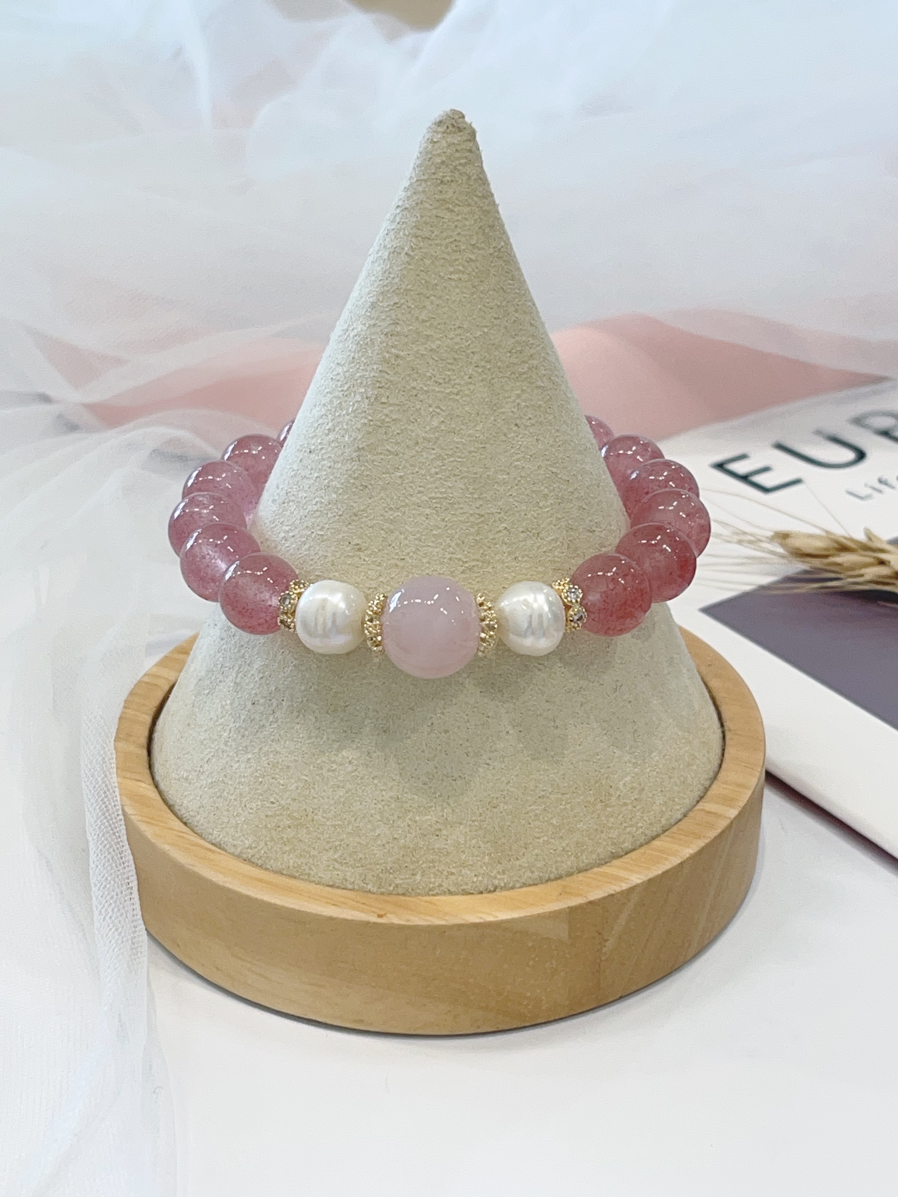 🍓 草莓晶 × 粉水晶设计款手串 Strawberry Quartz & Rose Quartz｜10mm