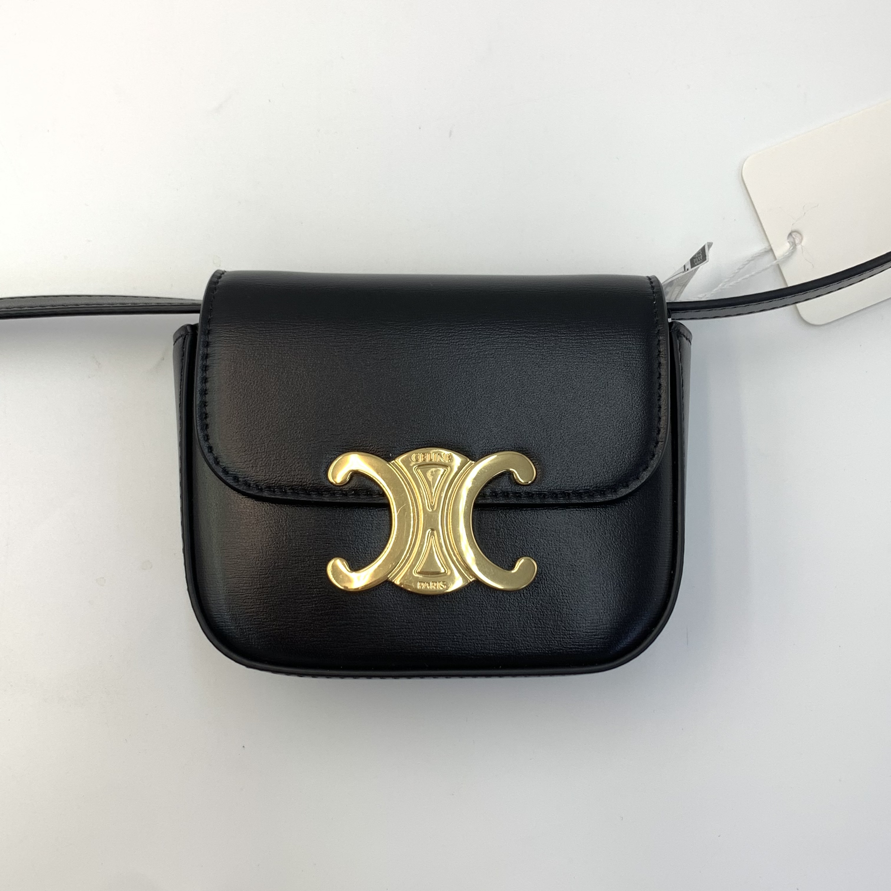 Celine 凱旋門系列 mini斜挎包 黑金 牛皮 經典款單肩手提包 