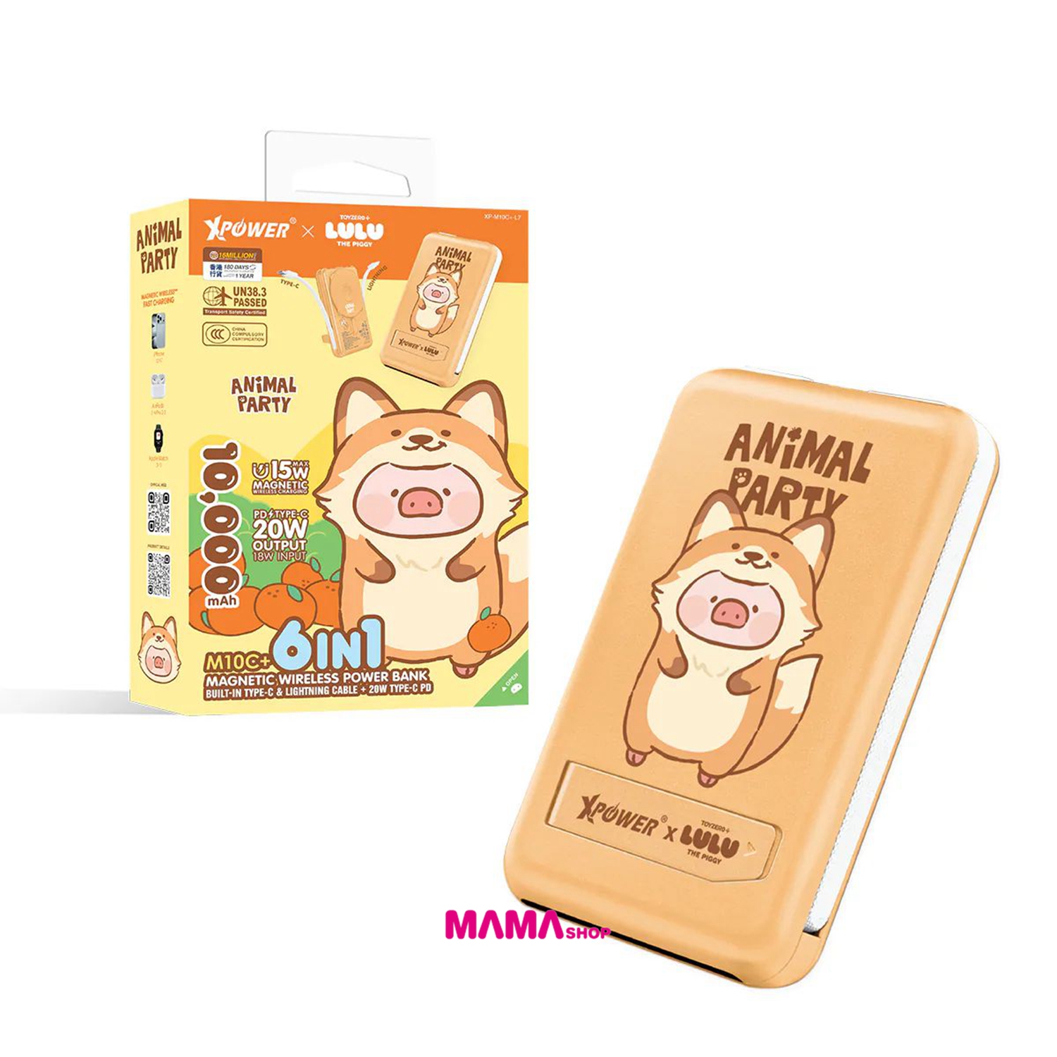 罐頭豬LuLu🐷M10C+ 6合1 10000mAh多功能迷你20W PD3.0+ 磁吸無線快充移動電源 (狐狸)