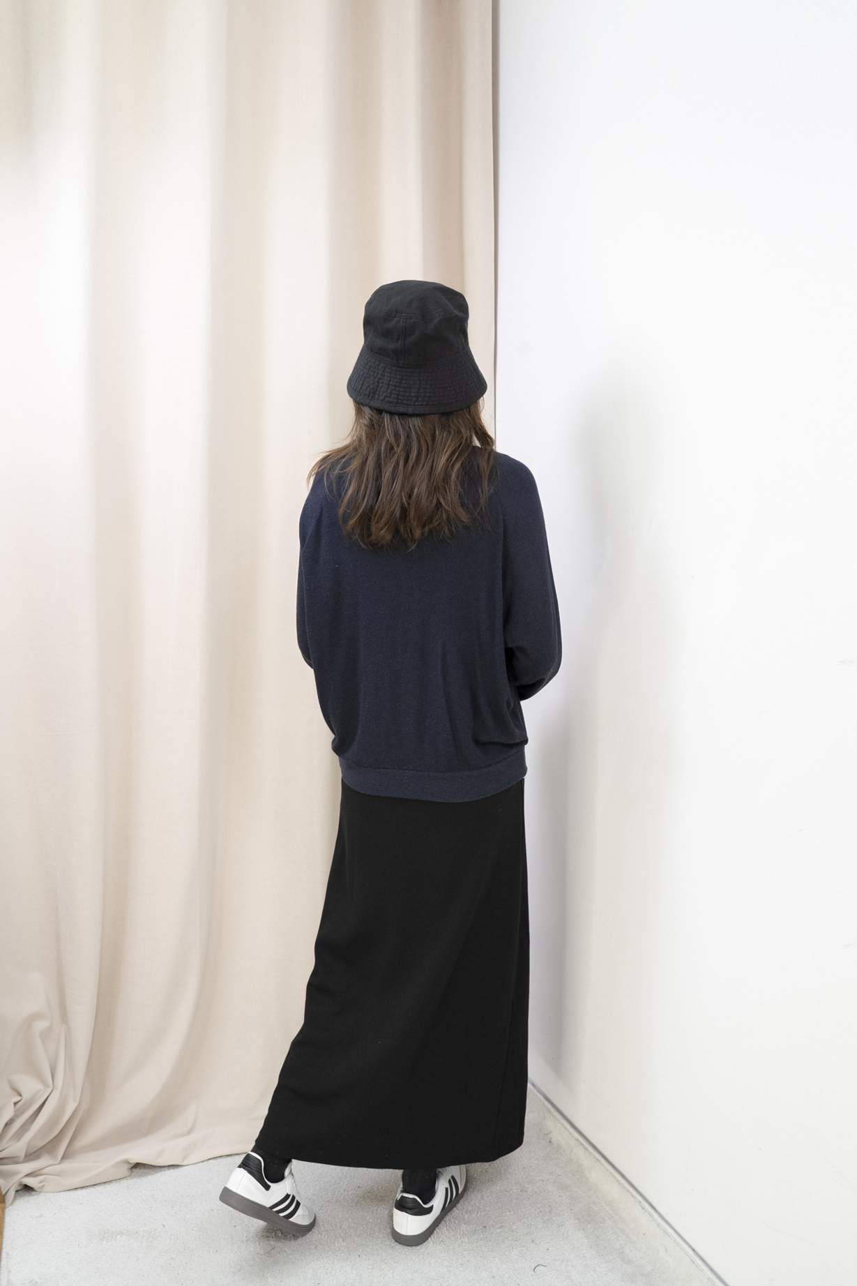 輕軟薄窩夫格紋半開胸上衣（藍色）