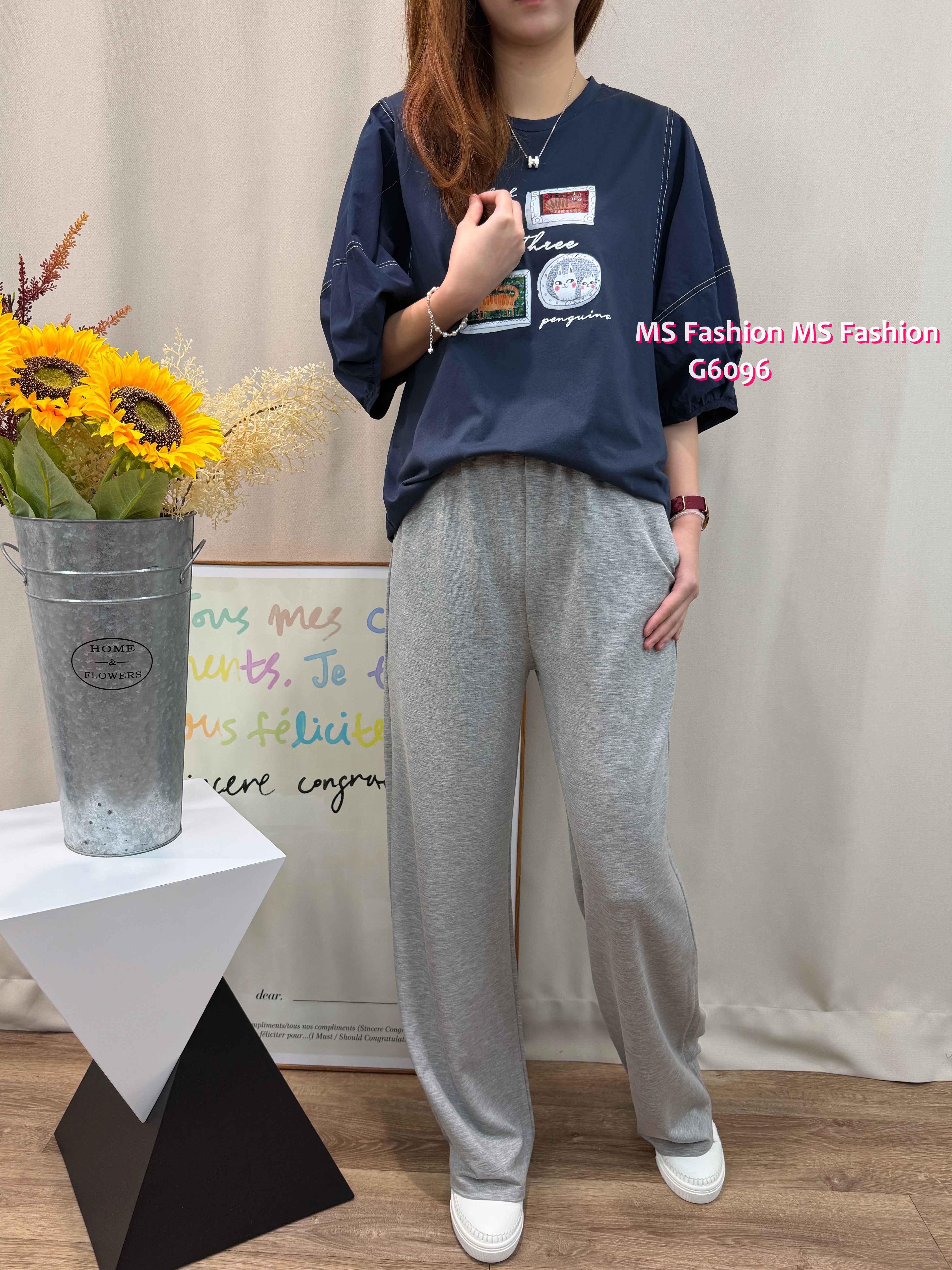 G6096 韓國🇰🇷靚print明線中袖top