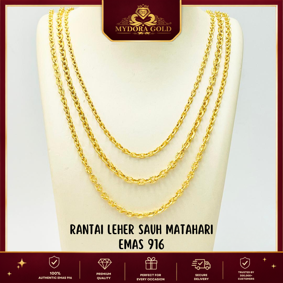 MYDORA Rantai Leher Sauh Matahari | EMAS 916/22K