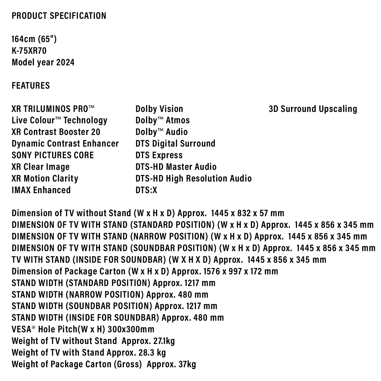 Sony 65" BRAVIA 7 Mini LED 4K Google TV (K-65XR70)