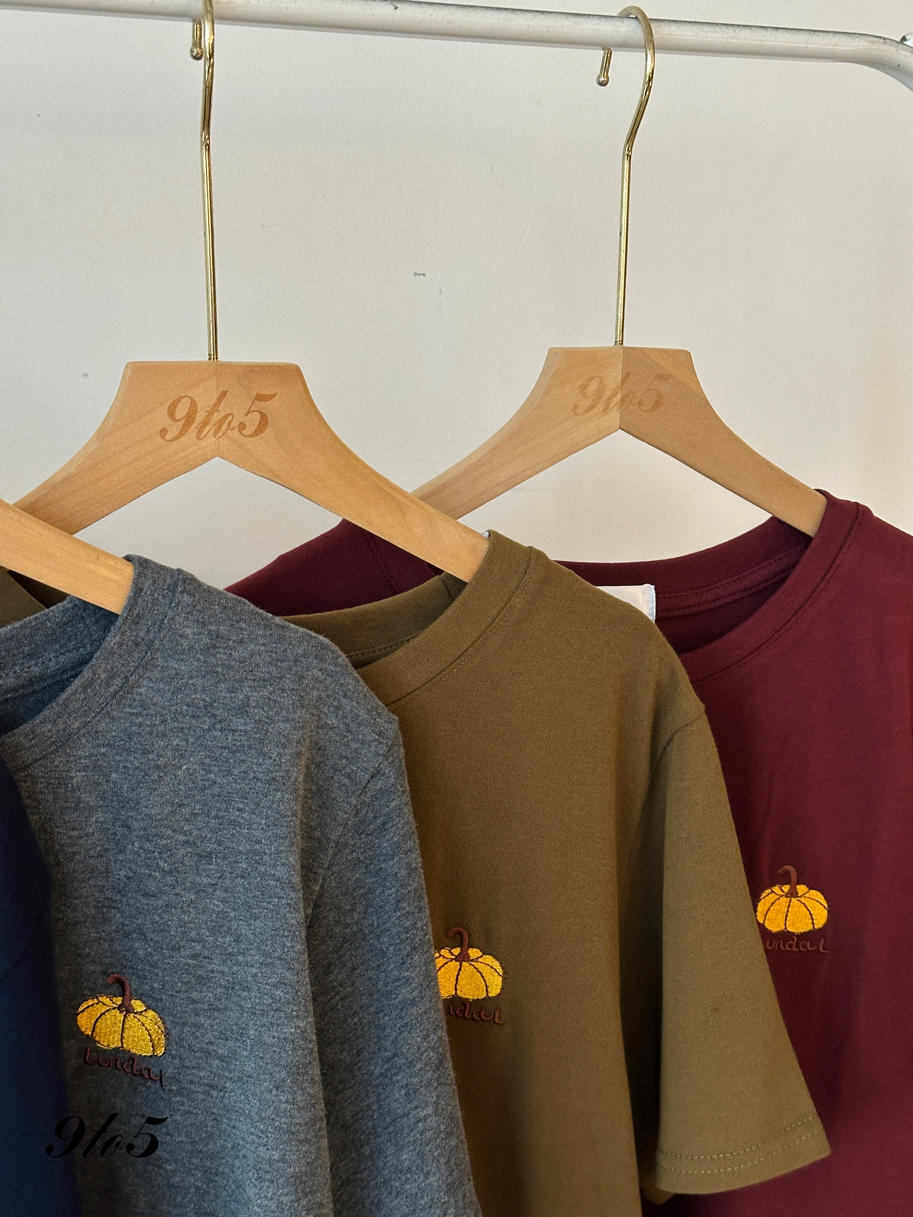 T3924 Pumpkin Embroidery Tee - 5 Colors