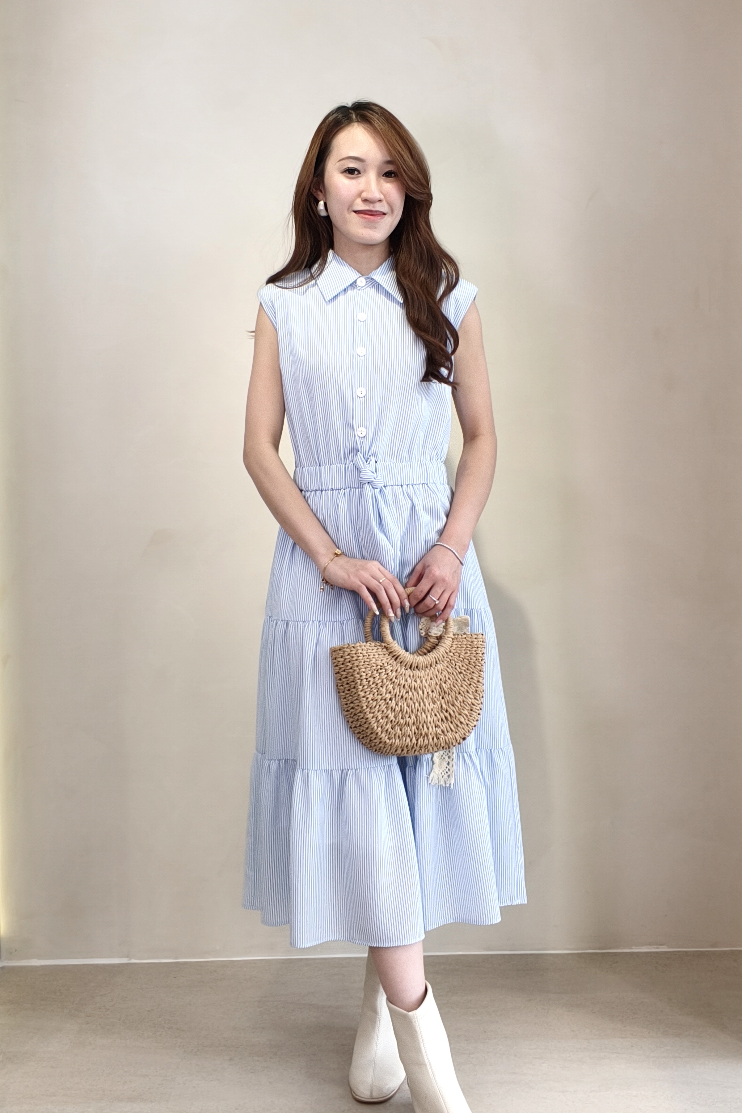 2079BD Denim Bloom Ribbon Midi Skirt