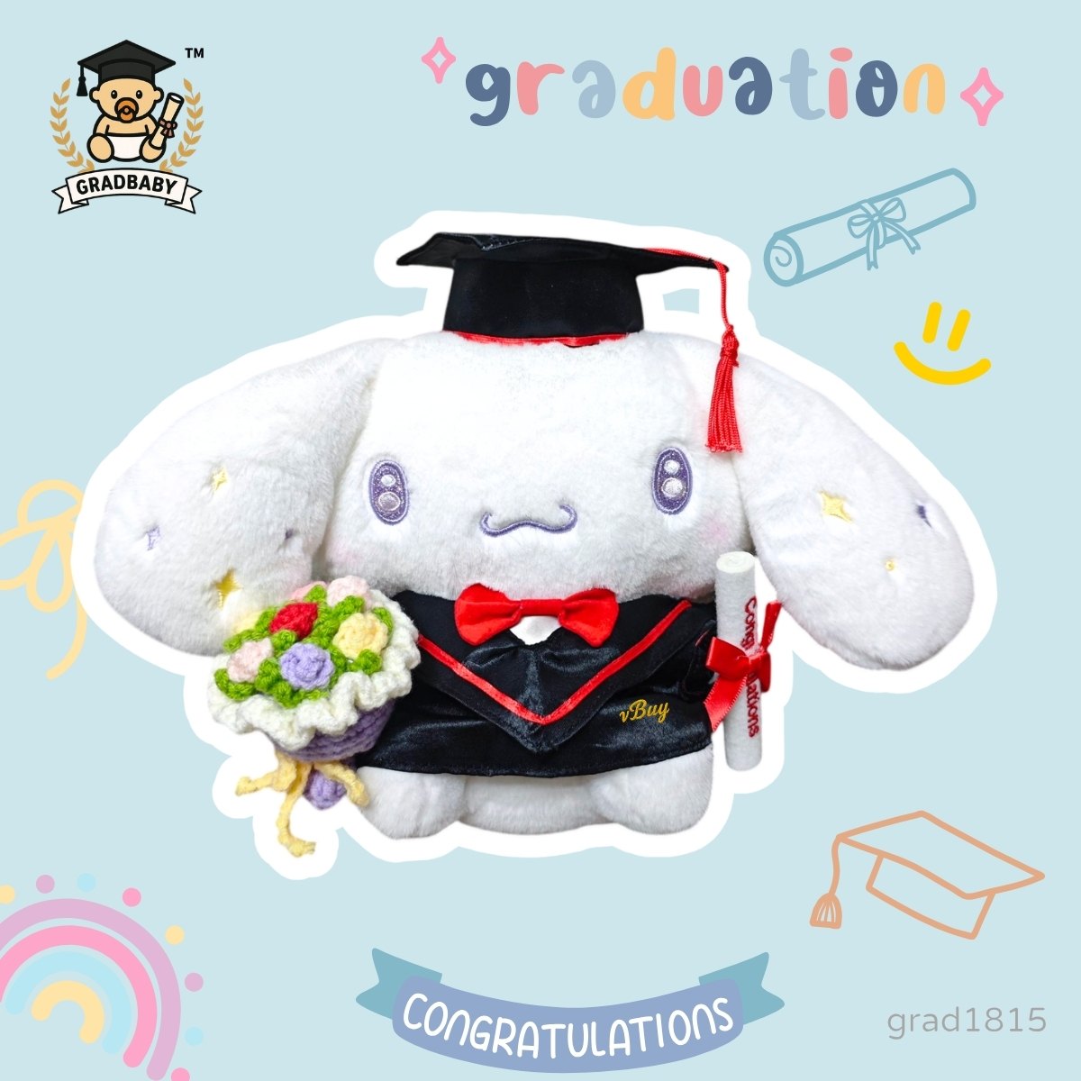玉桂狗畢業公仔、Sanrio 畢業禮物、Cinnamoroll Graduation Doll、畢業送禮推介、公仔加名字