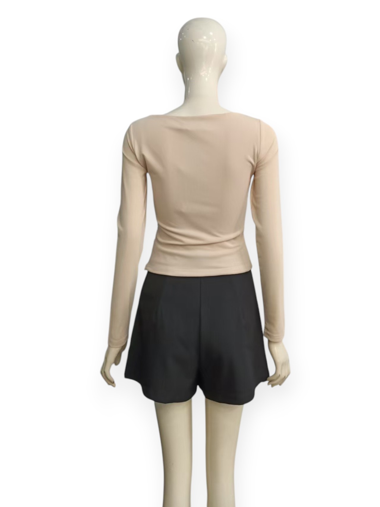 Ruched Mesh Long-Sleeve Top M236